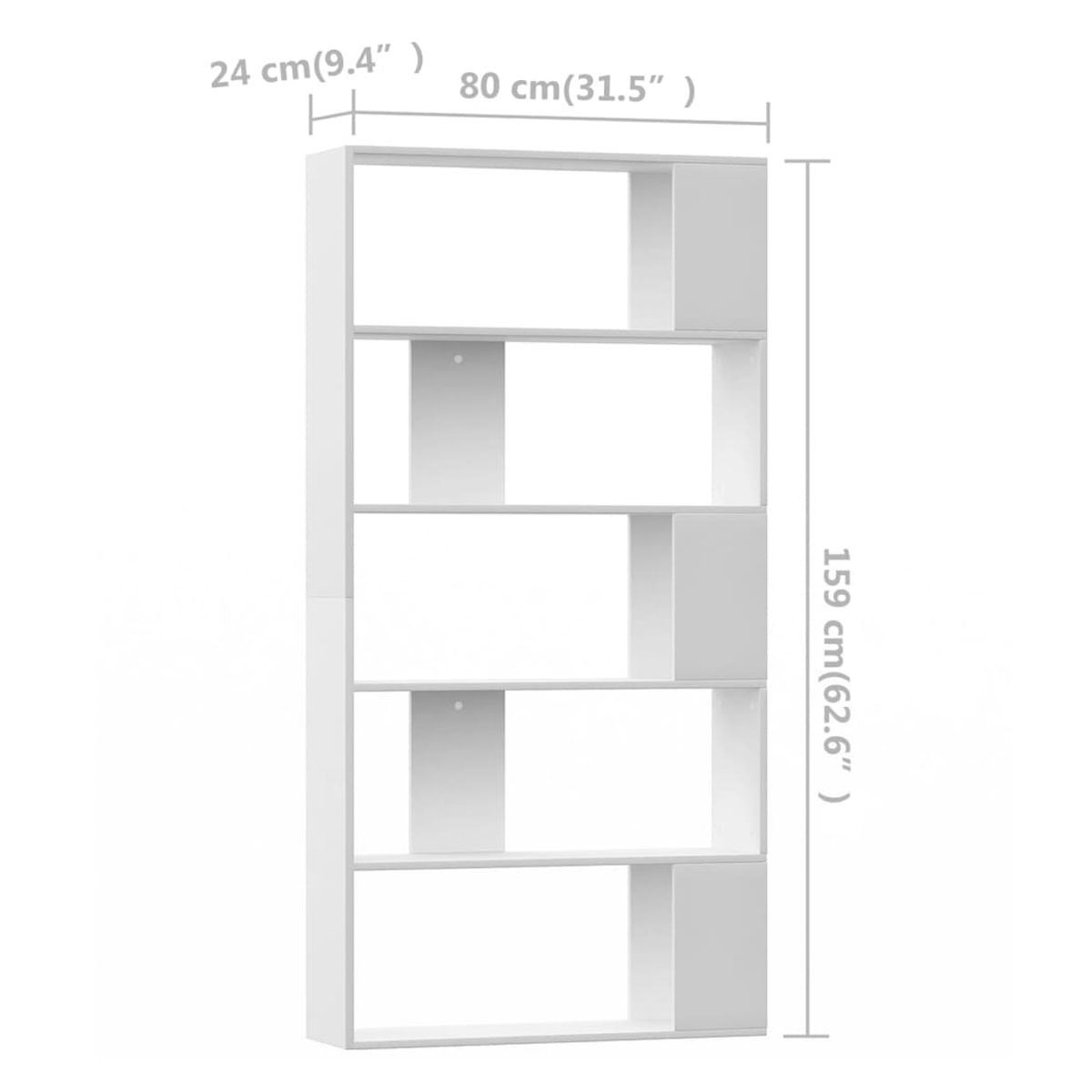 Estantería Timpa 5 estantes diseño minimalista blanco 159x80x24 cm medidas