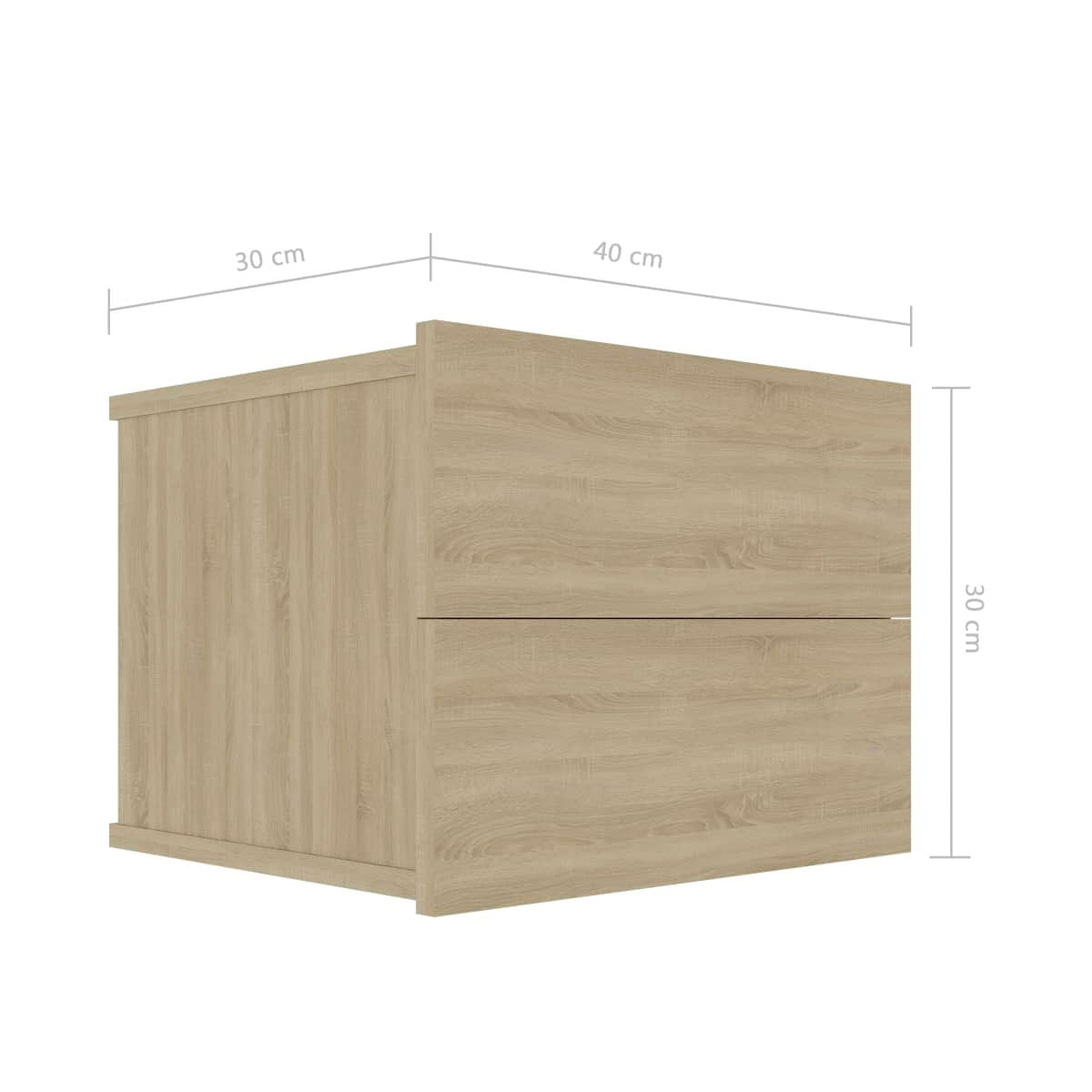 Pack de 2 mesitas de noche Belvi 2 cajones diseño flotante roble 40x30x30 cm medidas