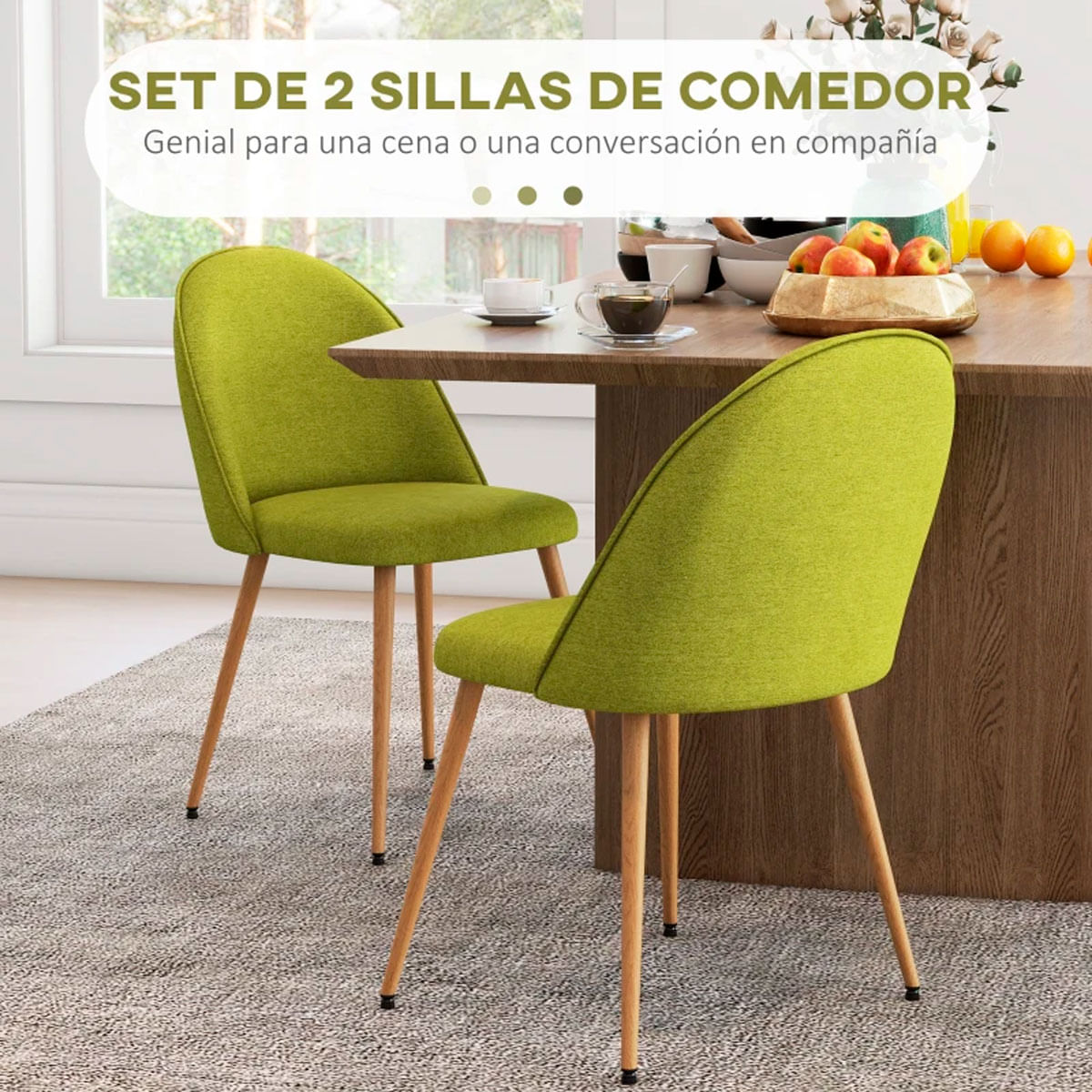 Pack de 2 sillas de comedor Boho Homcom verde pistacho 83x50x52 cm  3