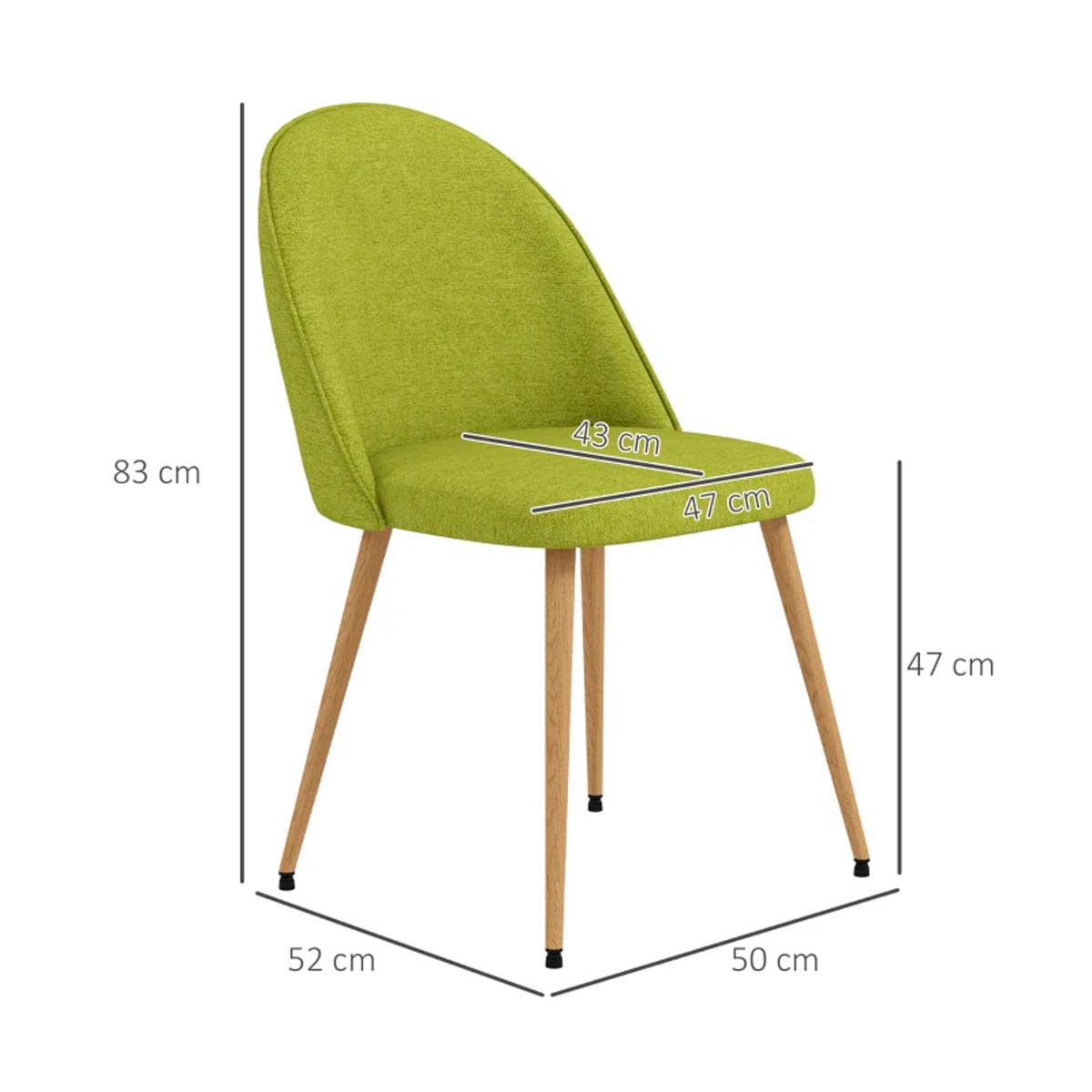 Pack de 2 sillas de comedor Boho Homcom verde pistacho 83x50x52 cm  medidas