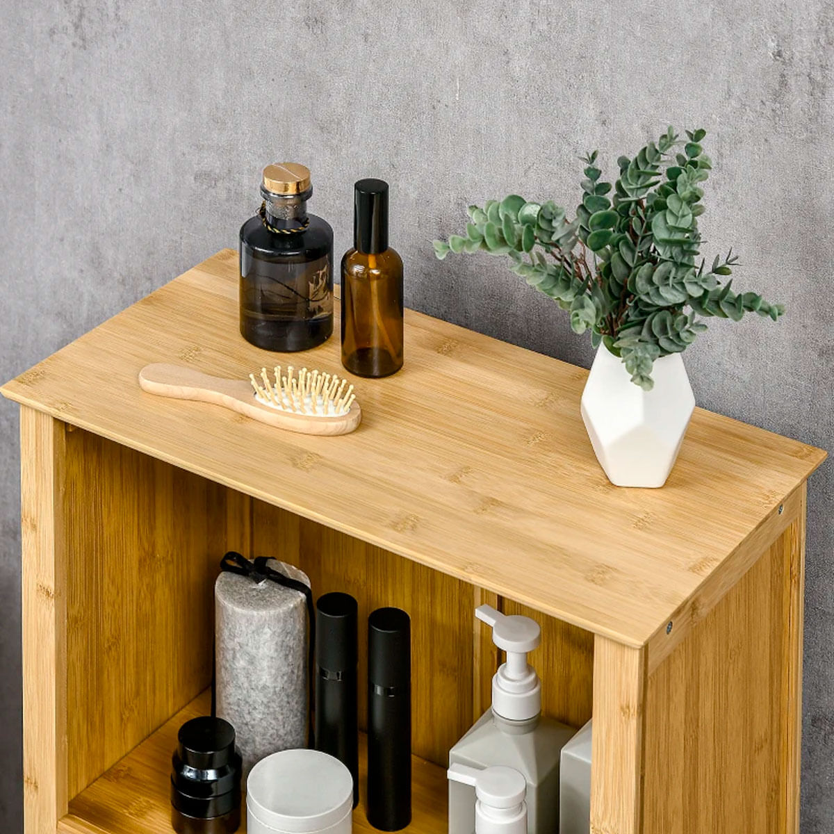 Mueble de baño Bamboo Homcom 2 puertas + 1 módulo natural 92x50x25,5 cm 7