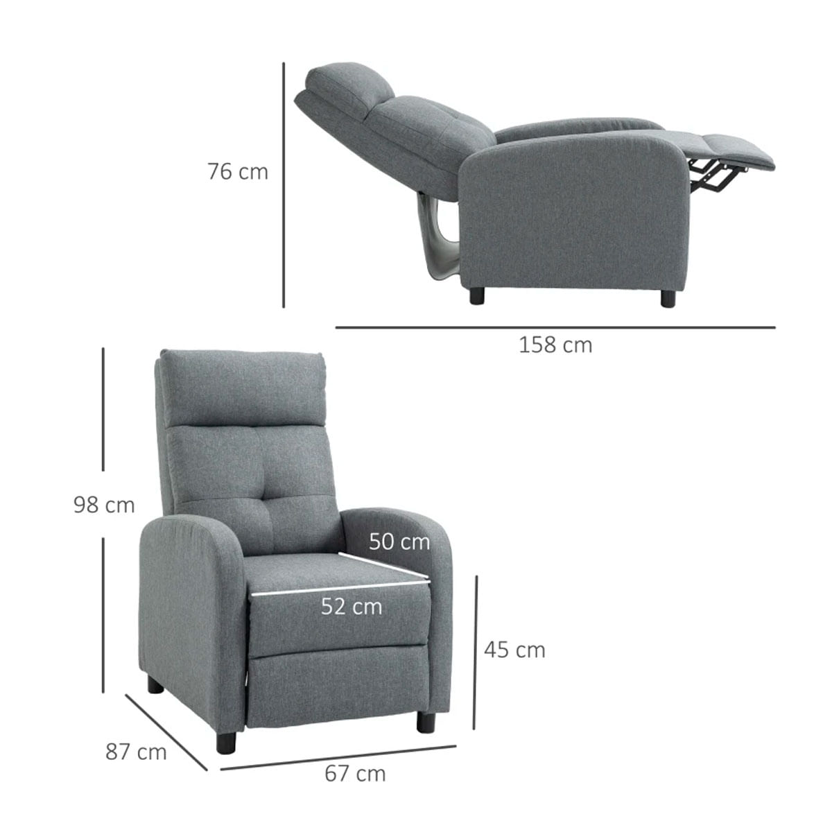 Sillón relax Maverick reclinable gris medidas