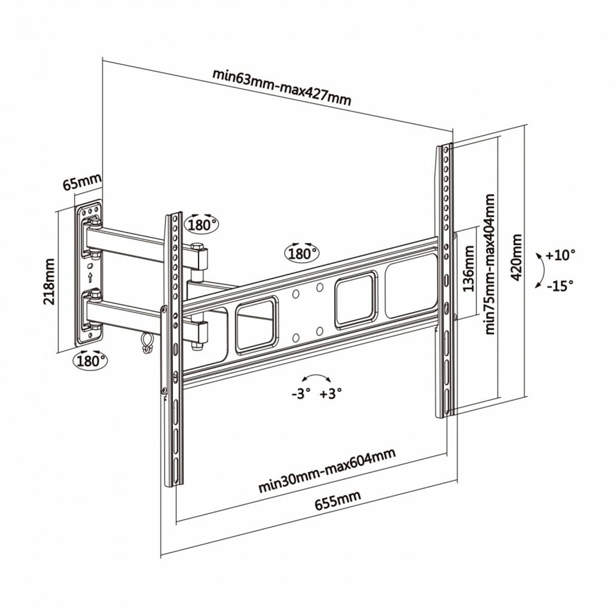Soporte de TV Aisens WT70TSLE-021 37''-70'' inclinable y giratorio negro medidas