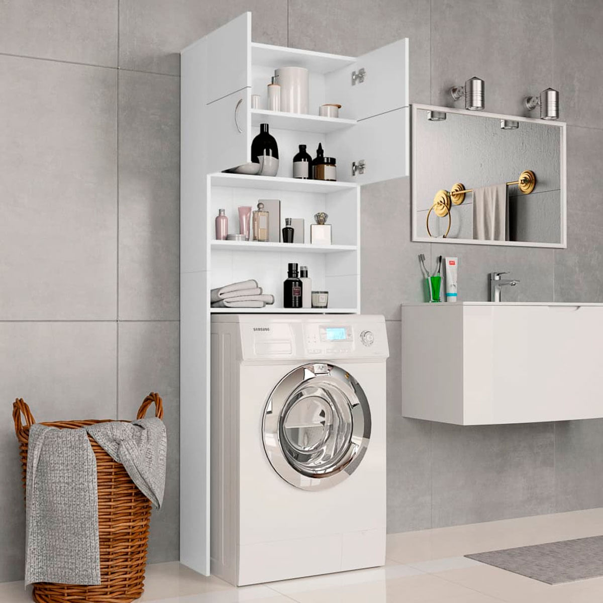 Armario de lavadora Karl 2 estantes + 2 puertas blanco 190x64x25,5 cm 3