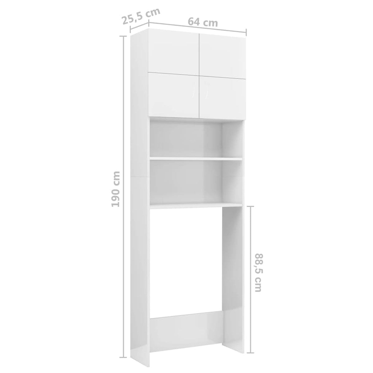 Armario de lavadora Karl 2 estantes + 2 puertas blanco 190x64x25,5 cm medidas
