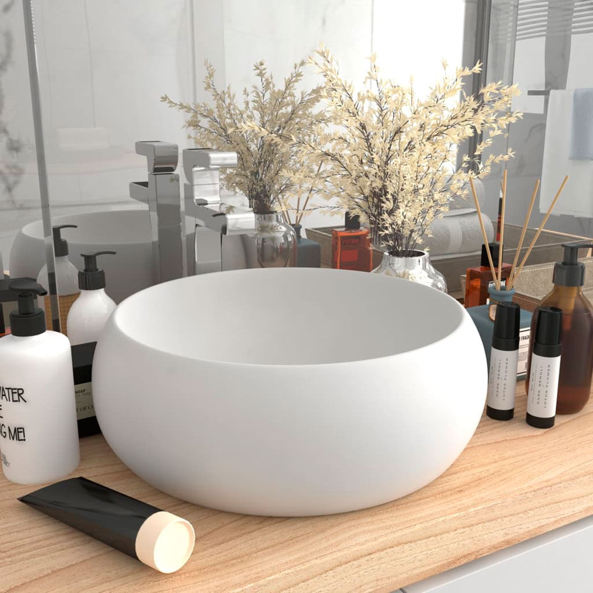 Lavabo Tíbet cerámica diseño circular blanco mate Ø40x15 cm
