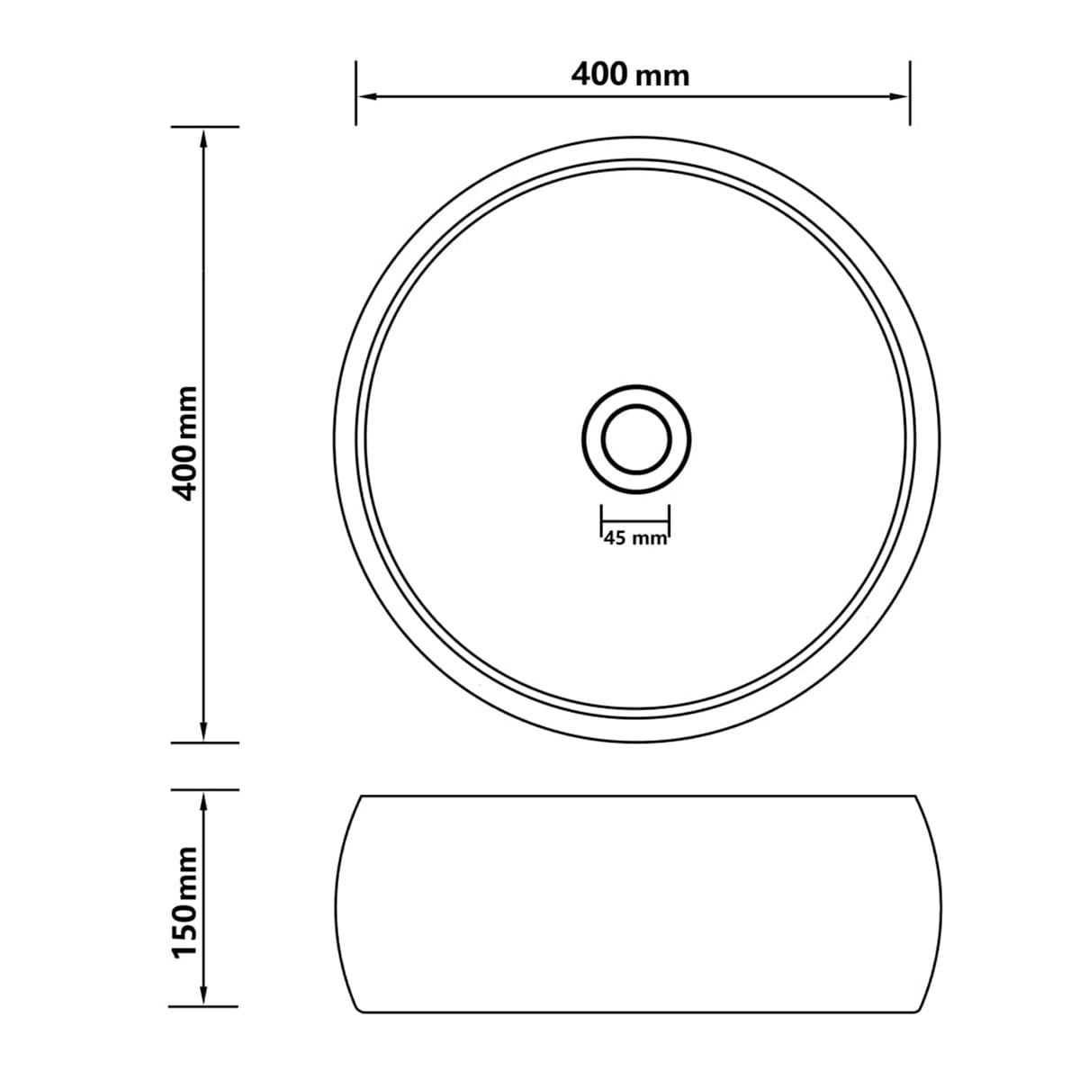 Lavabo Tíbet cerámica diseño circular blanco mate Ø40x15 cm medidas
