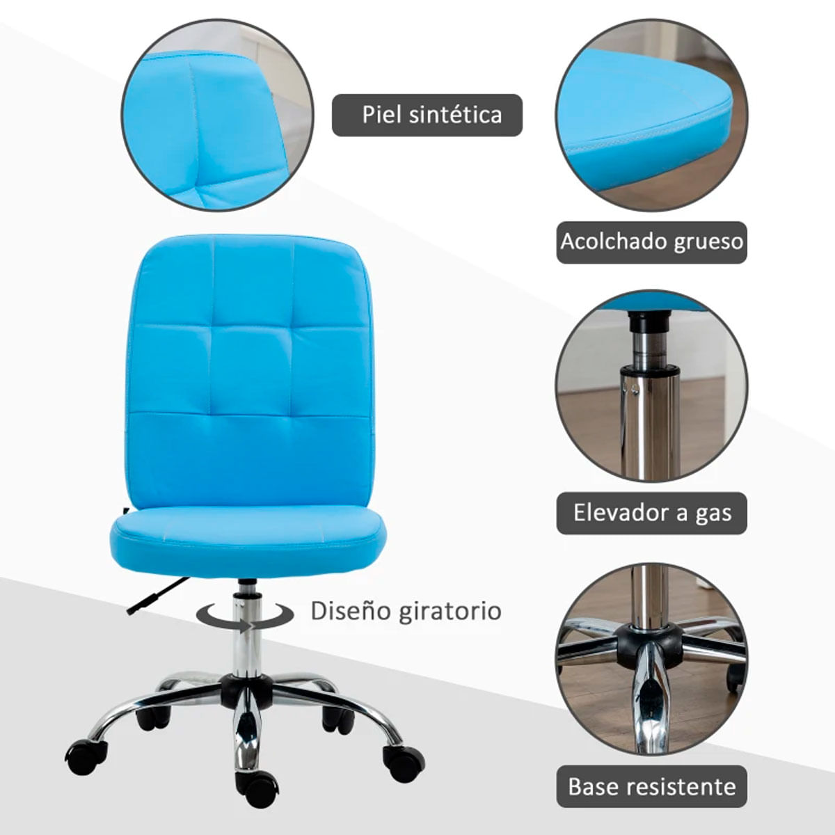 Silla de despacho Ocean Vinsetto símil piel altura regulable azul 90-100x45x59 cm 4