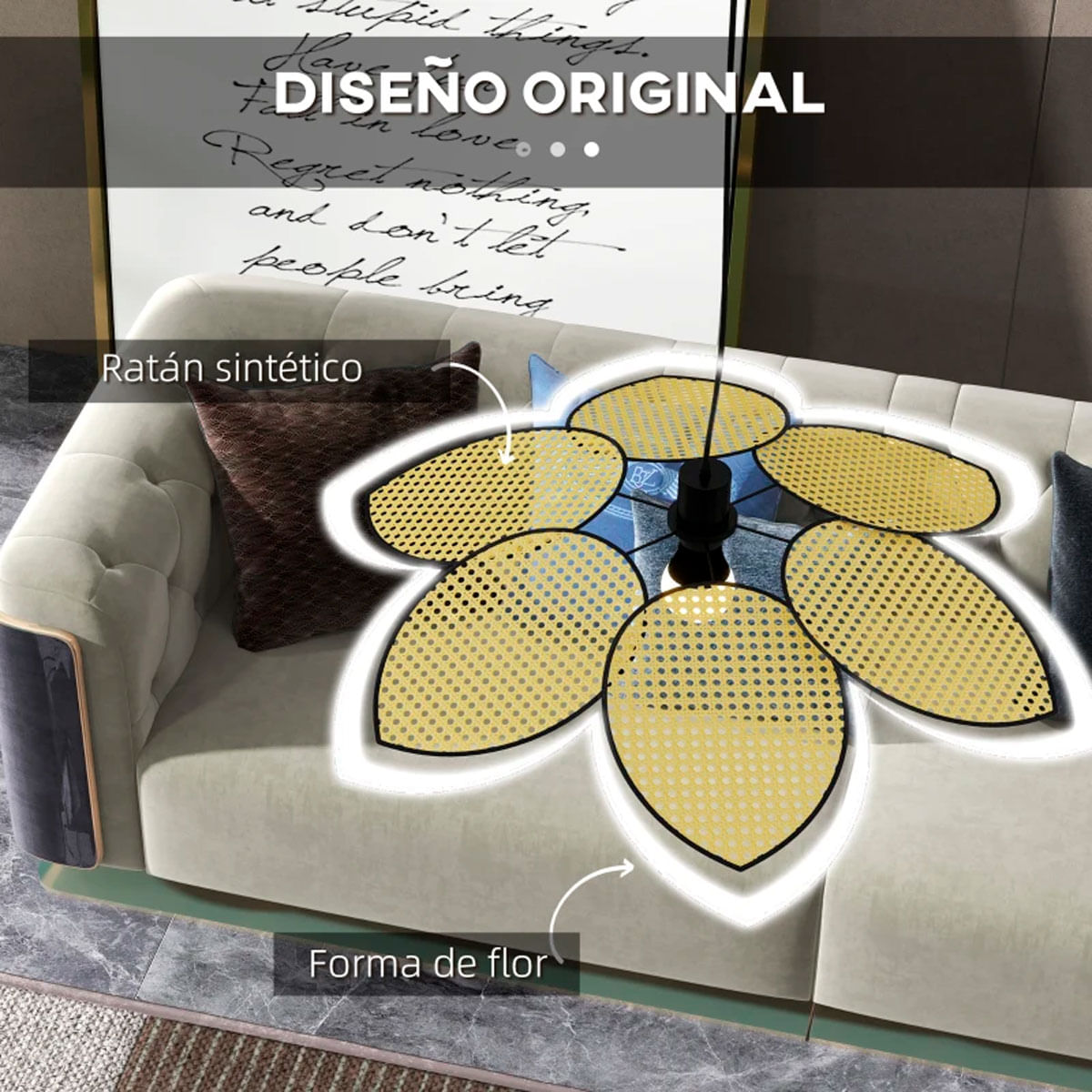 Lámpara de techo Flower Homcom 40W diseño colgante forma de flor natural  3