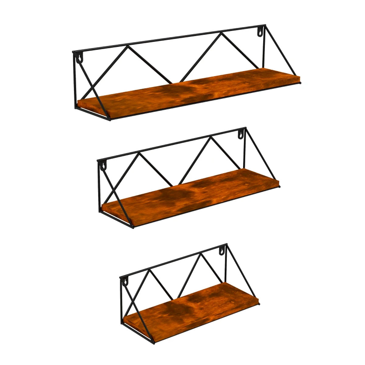 Set de 3 estantes de pared Jairo Homcom roble/negro 30/40/50 cm 2