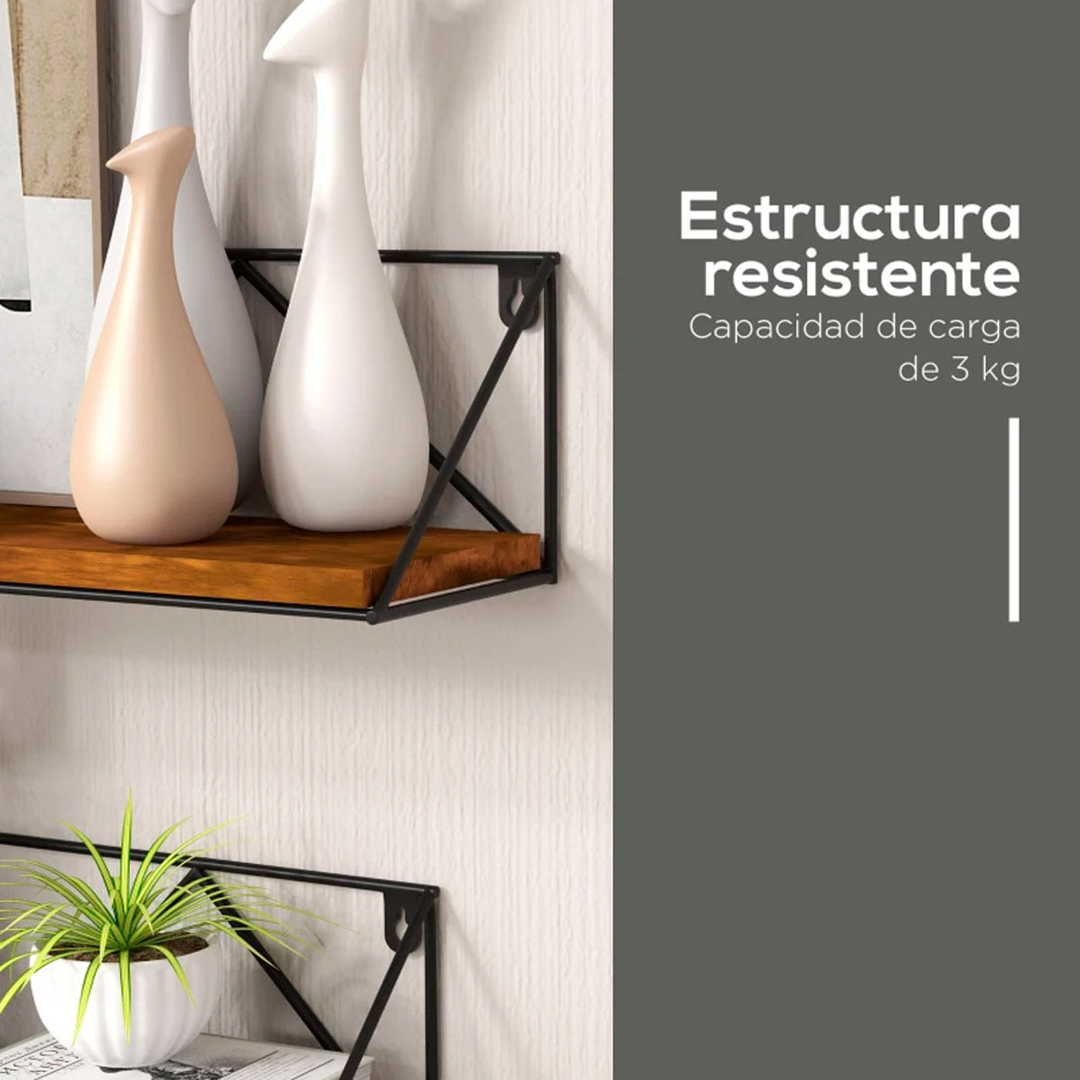 Set de 3 estantes de pared Jairo Homcom roble/negro 30/40/50 cm 4