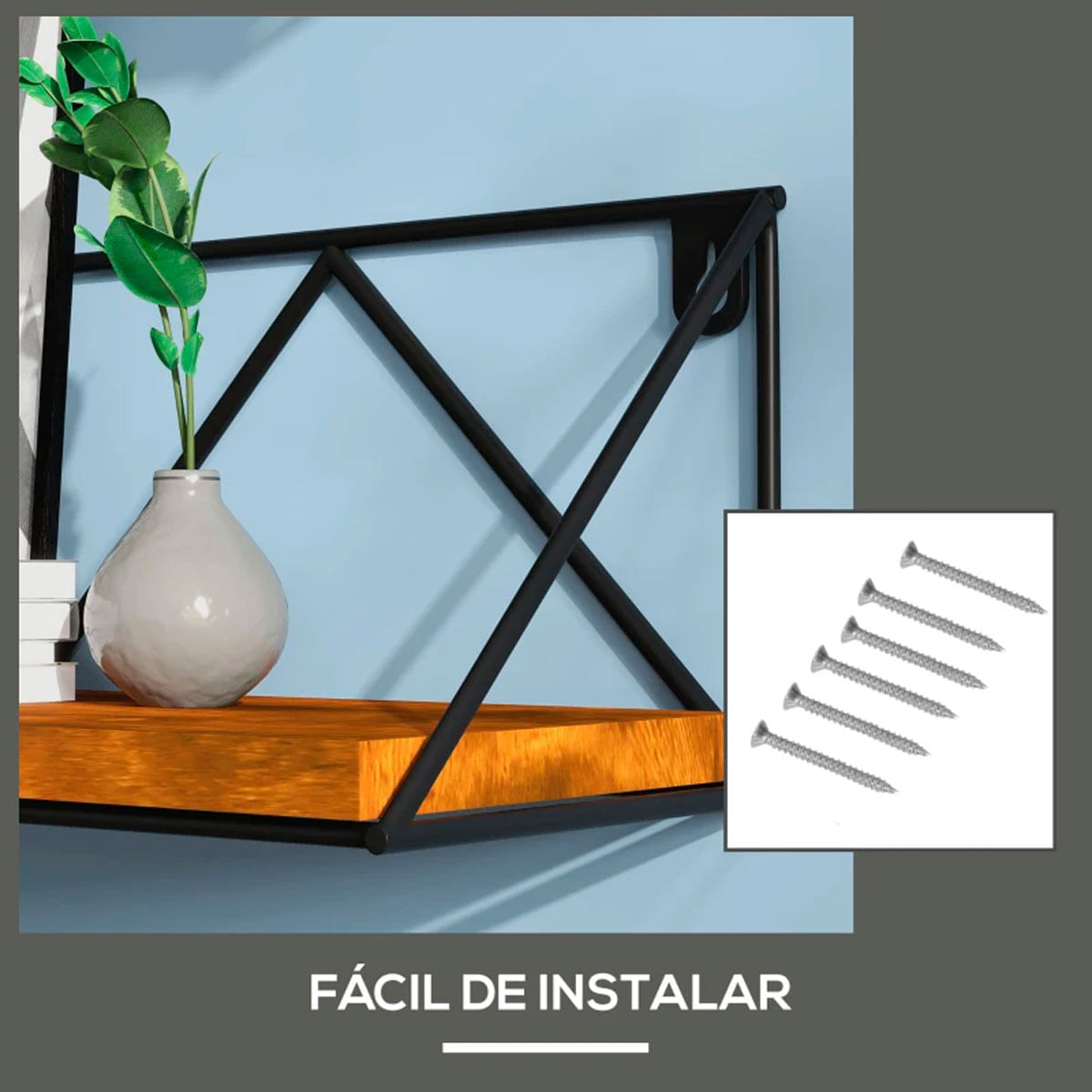 Set de 3 estantes de pared Jairo Homcom roble/negro 30/40/50 cm 5