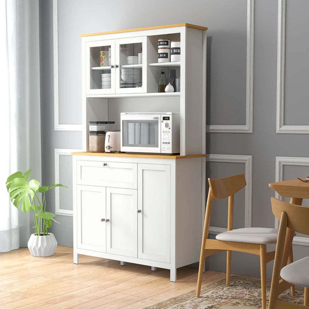 Alacena de cocina Indie Homcom diseño minimalista blanco/natural 180x100x40 cm