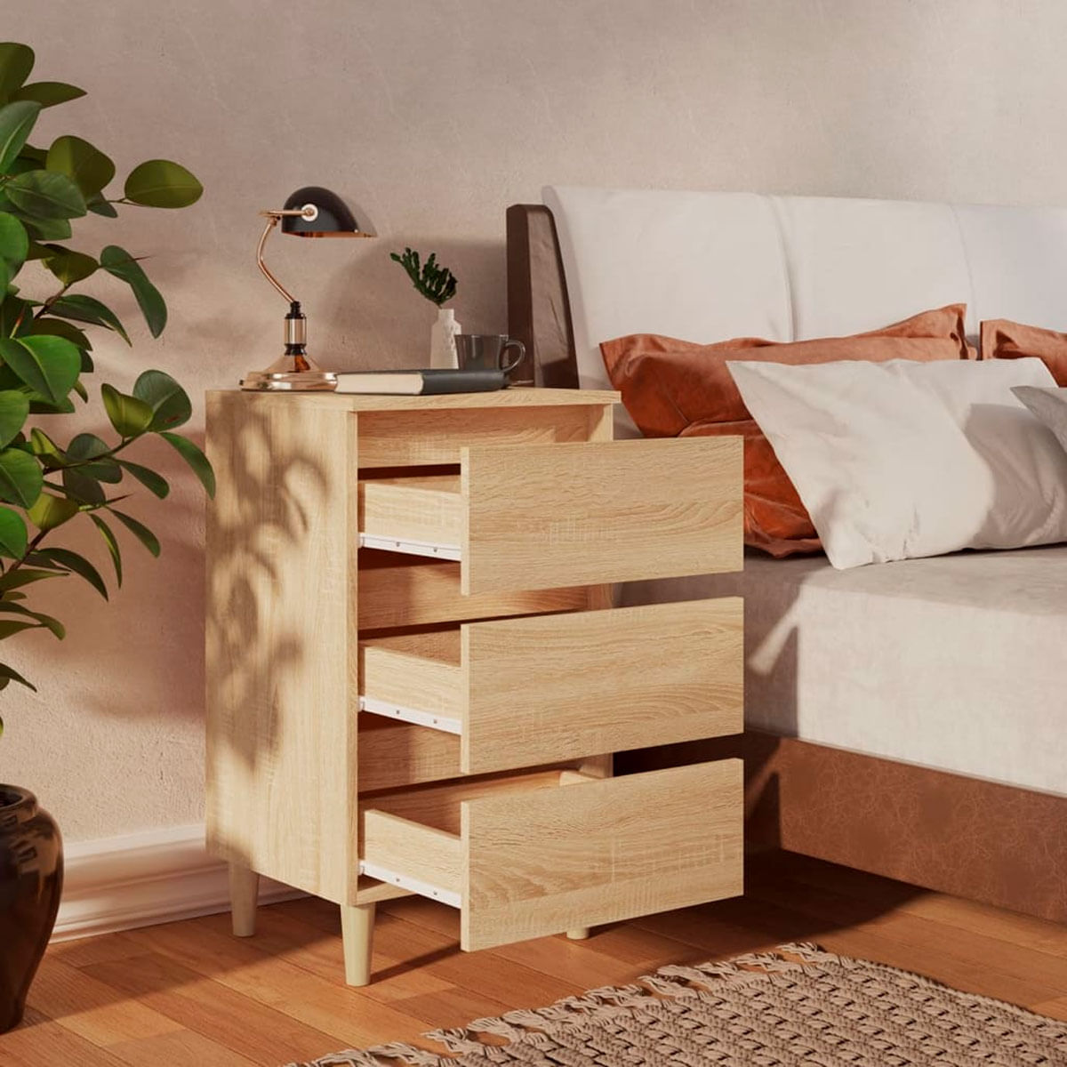 Mesita de noche Ollie 3 cajones natural 69x40x35 cm 3