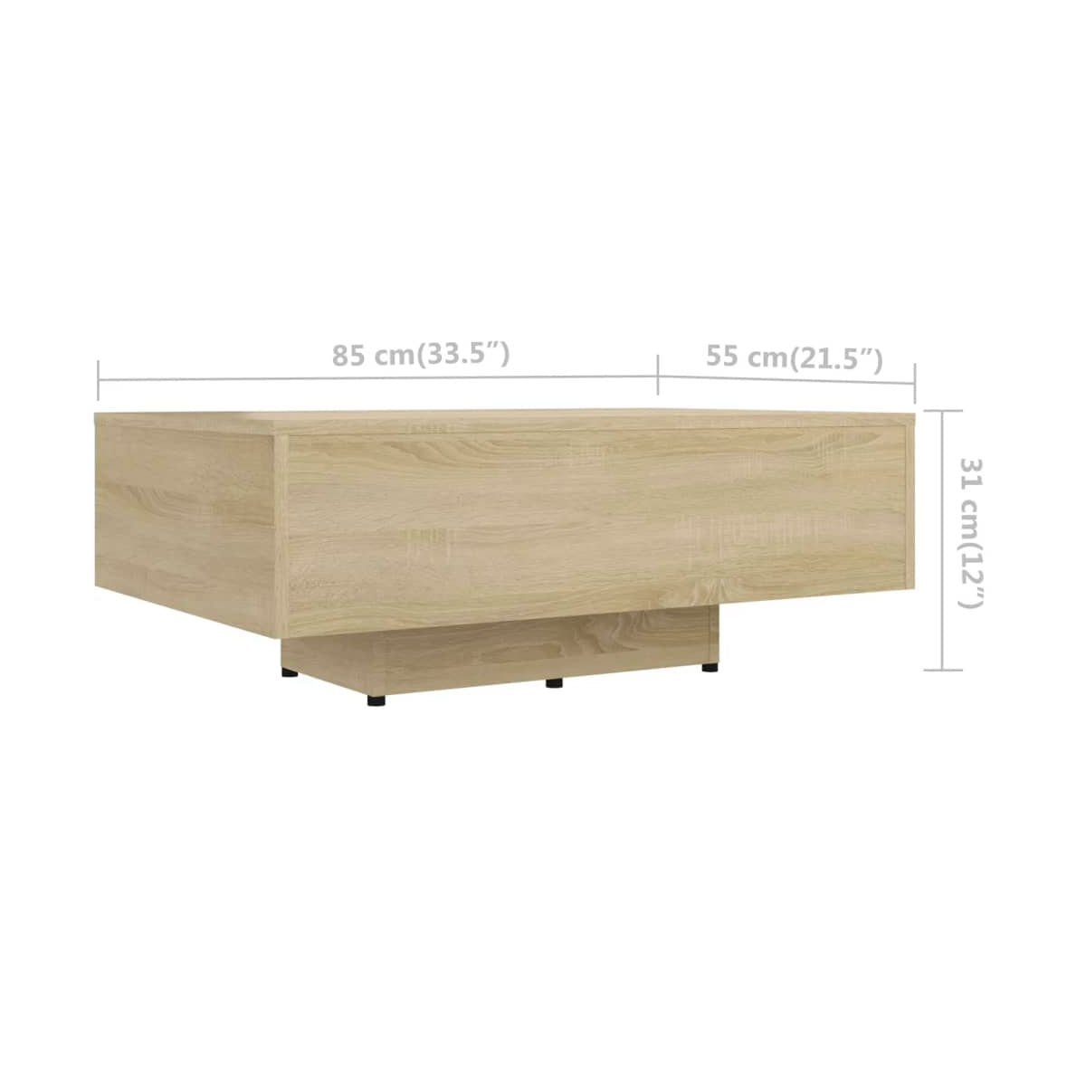 Mesa de centro Solbes rectangular diseño flotante natural 31x85x55 cm medidas
