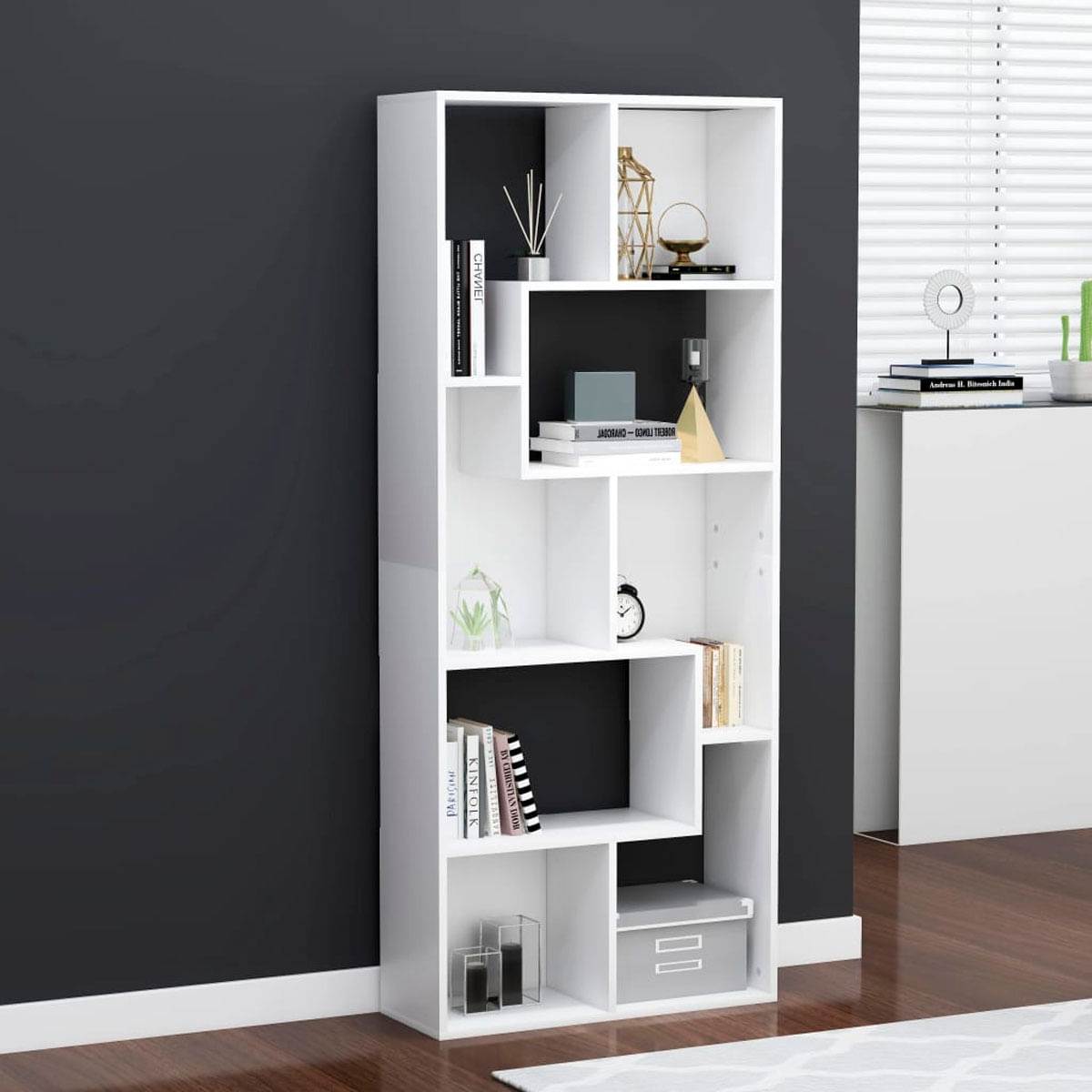 Estantería Kenta forma irregular uso vertical u horizontal blanco 161x67x24 cm 4