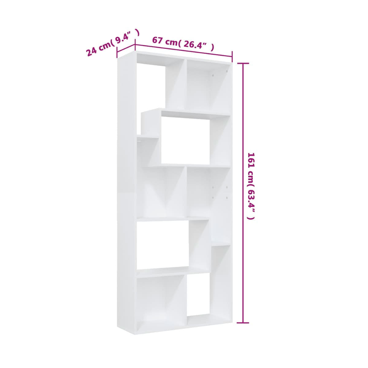 Estantería Kenta forma irregular uso vertical u horizontal blanco 161x67x24 cm medidas