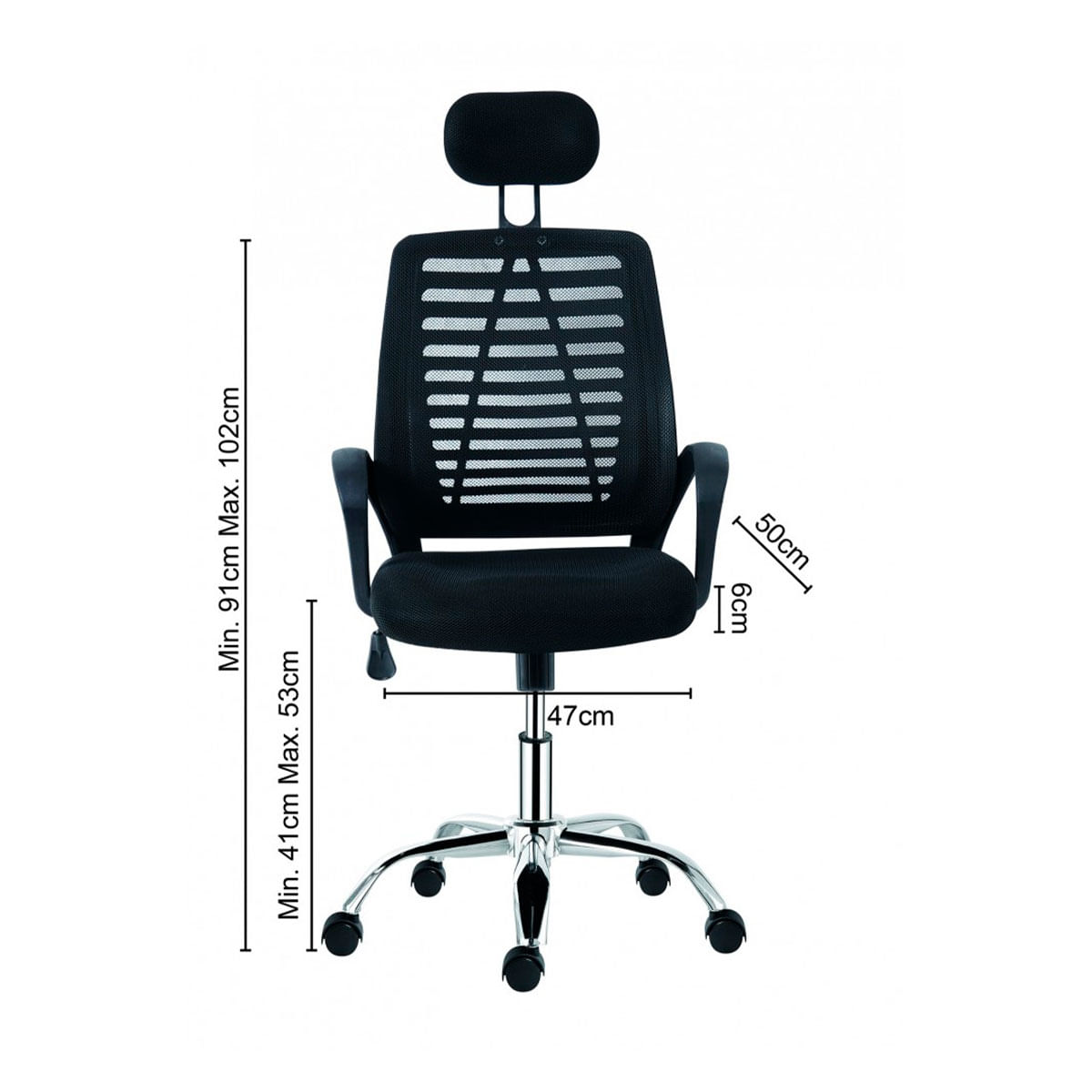 Sillón de despacho Repo altura ajustable negro 91-102x47x50 cm medidas