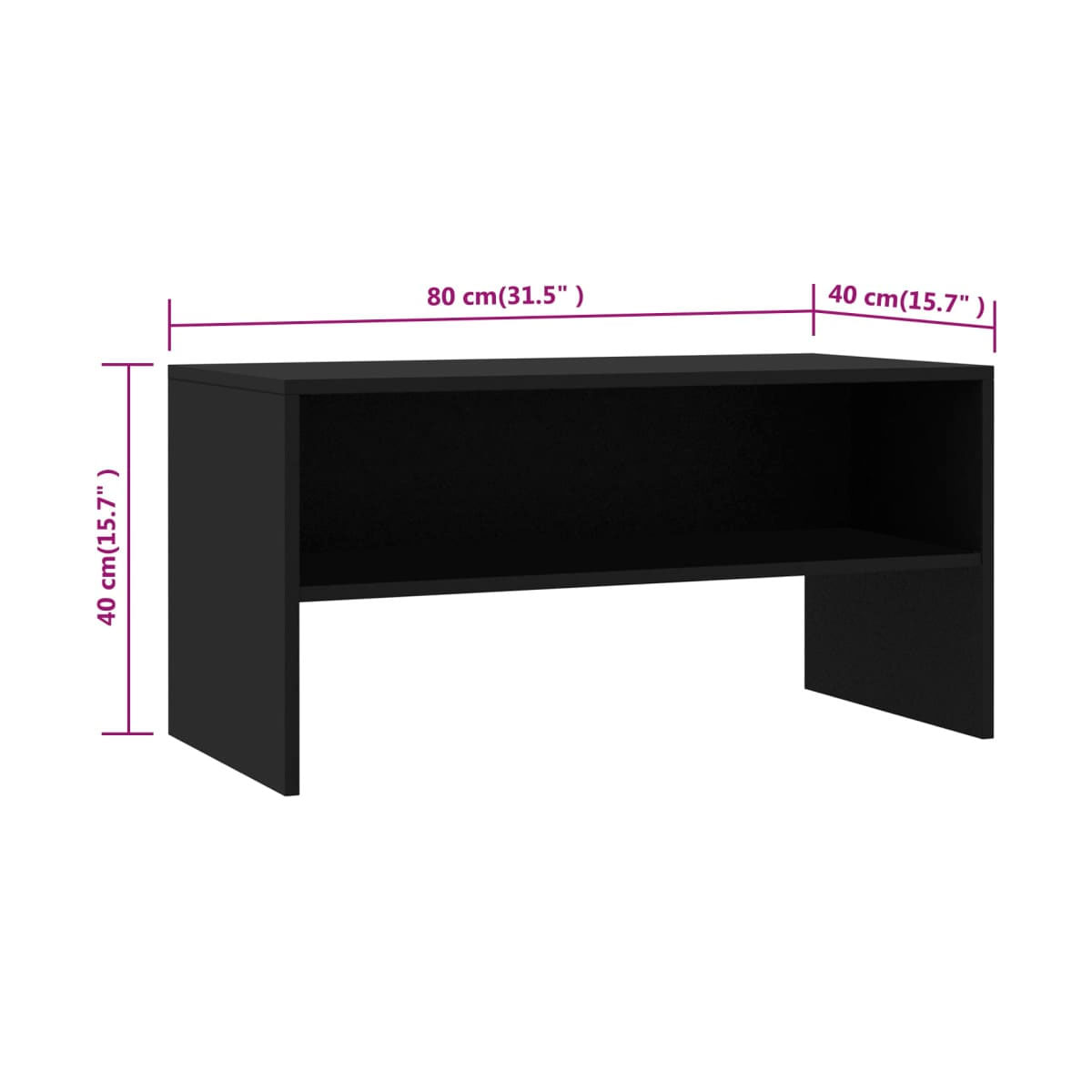 Mueble bajo de TV Báltico 1 estante inferior negro 40x80x40 cm medidas