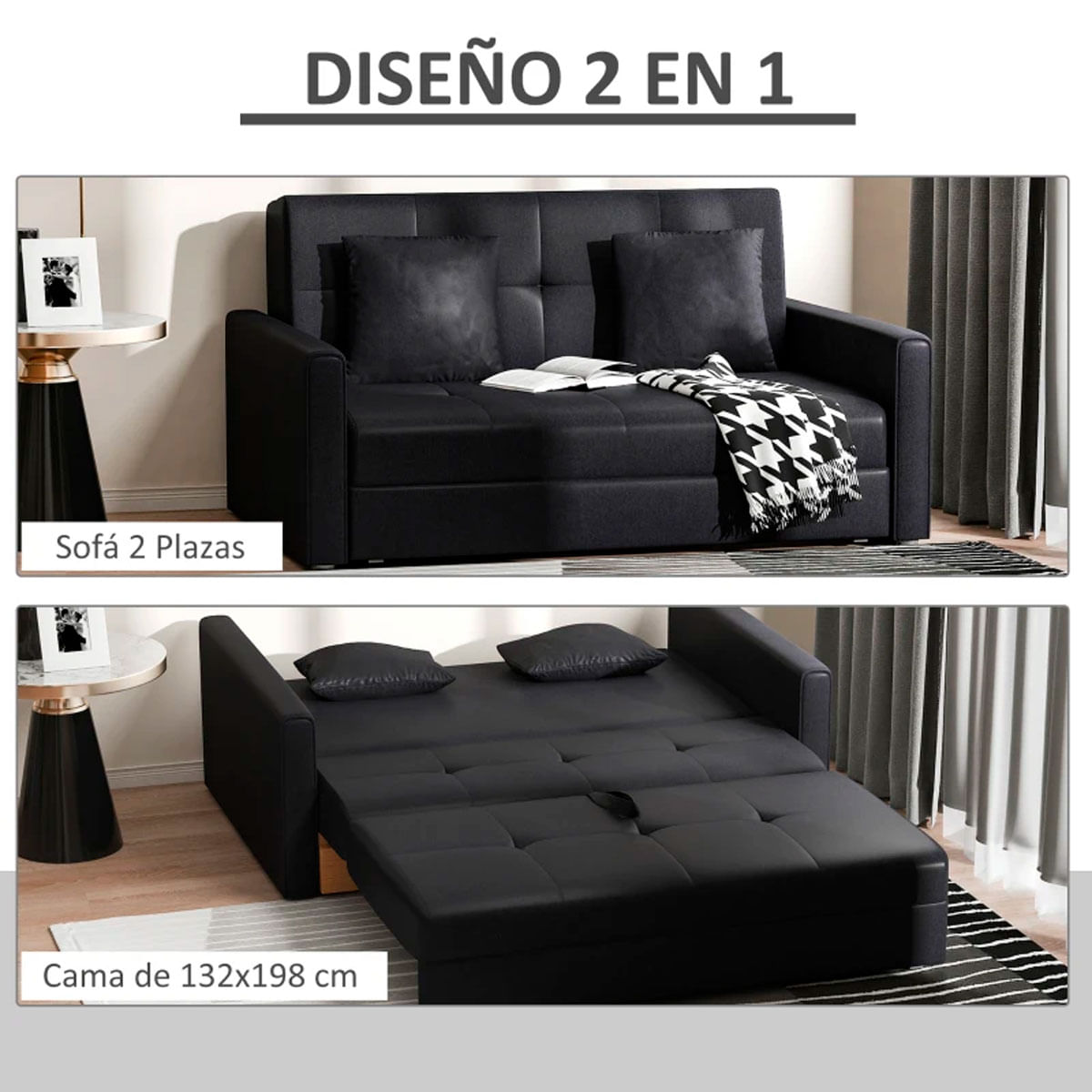 Sofá-cama Ulises Homcom hueco de almacenaje gris oscuro 81x152x101 cm  3