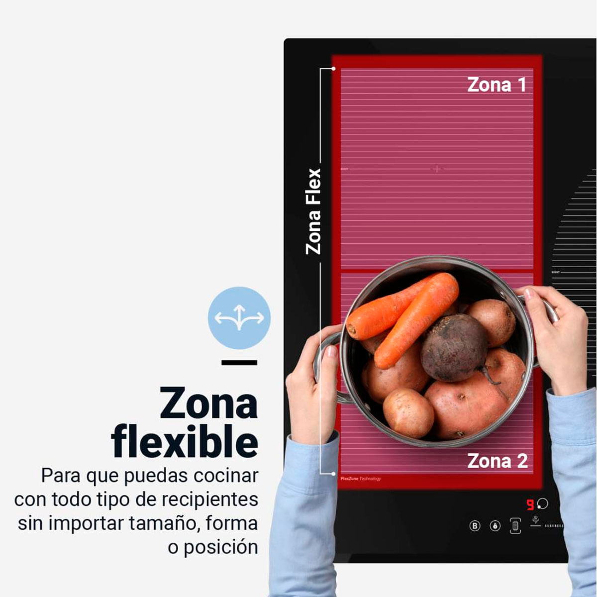 Placa de inducción Meissa Flex 6070BF Universal Blue 6000W 3 zonas + zona flexible negro 59 cm 3
