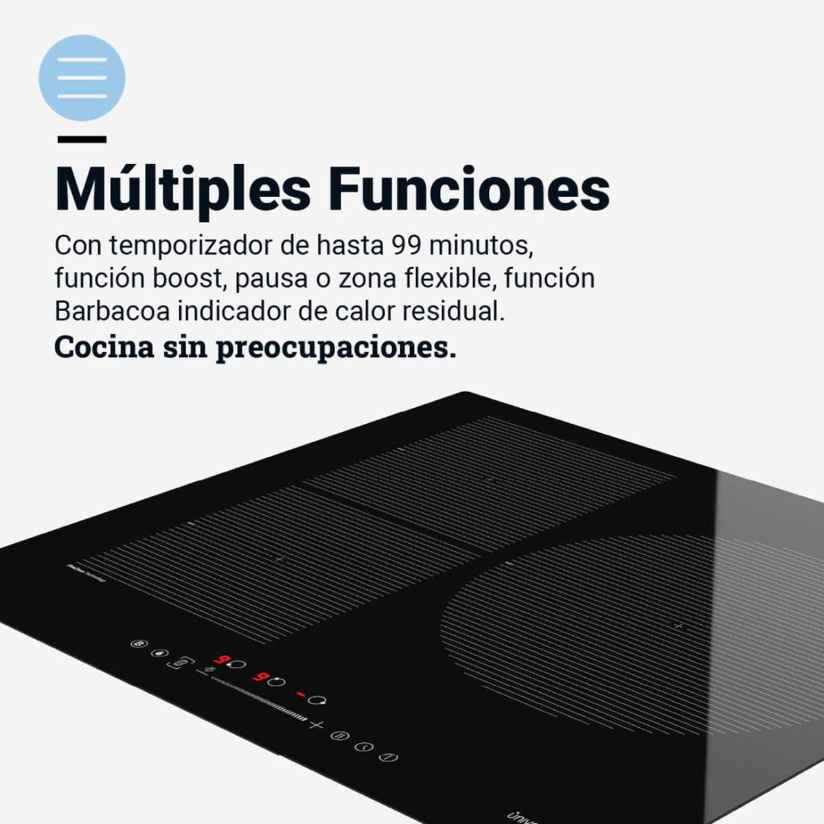 Placa de inducción Meissa Flex 6070BF Universal Blue 6000W 3 zonas + zona flexible negro 59 cm 4