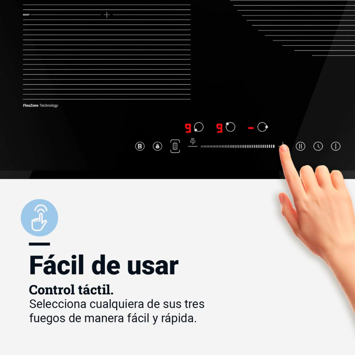 Placa de inducción Meissa Flex 6070BF Universal Blue 6000W 3 zonas + zona flexible negro 59 cm 6