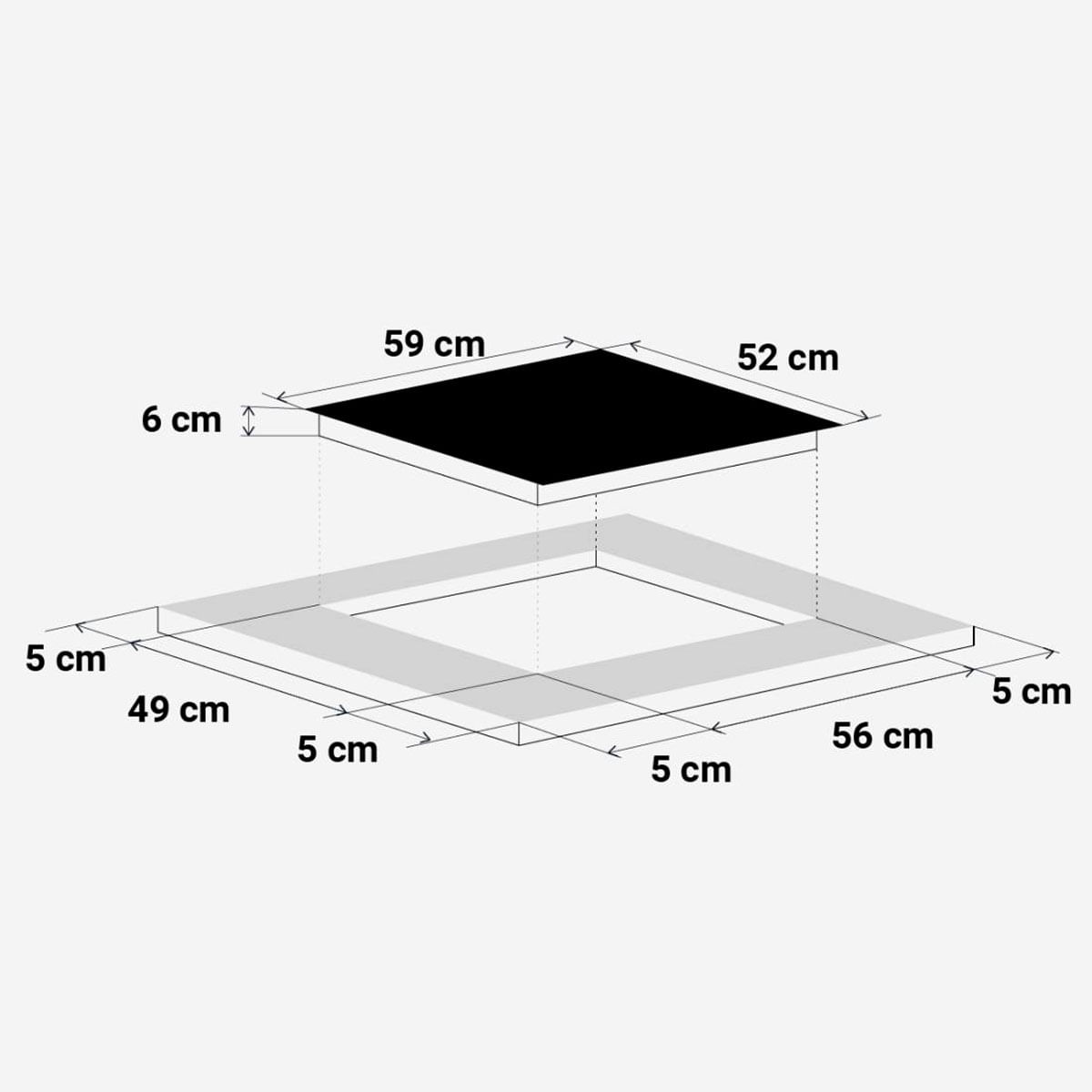 Placa de inducción Meissa Flex 6070BF Universal Blue 6000W 3 zonas + zona flexible negro 59 cm medidas-2