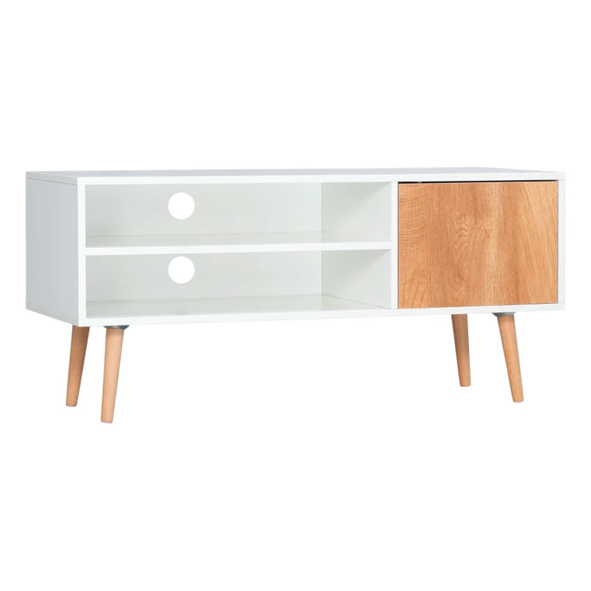 Mueble bajo de TV Kuita Homcom 2 módulos + 1 puerta blanco/madera 50x110x40 cm 2