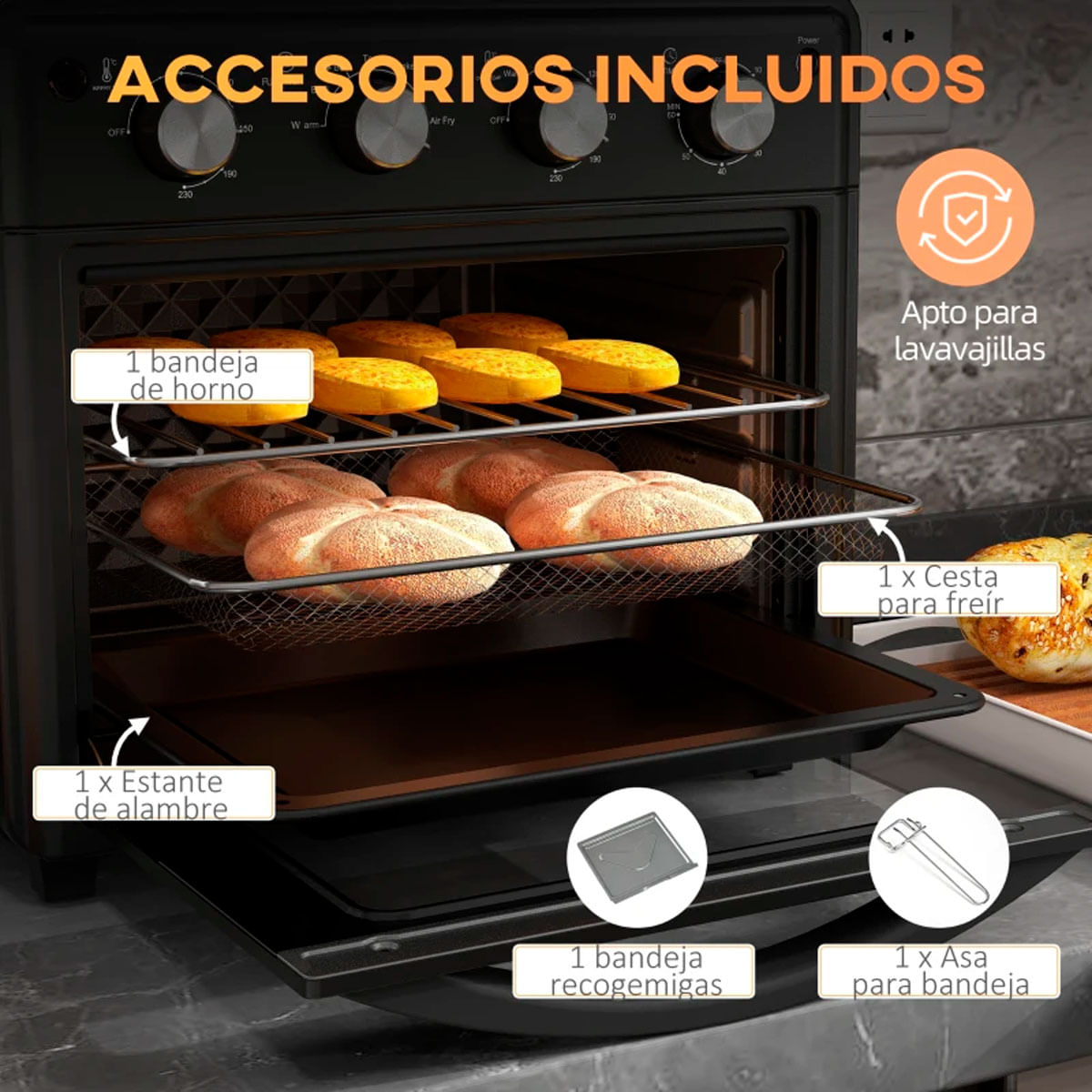 Horno de sobremesa Salsa Homcom 1600W 30L 7 funciones negro 5