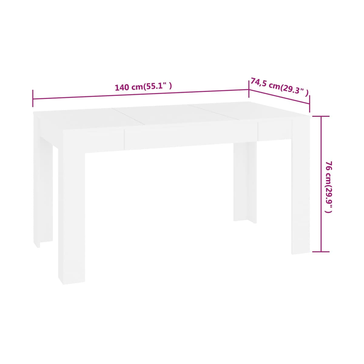 Mesa de comedor fija Cora blanco 76x140x74,5 cm medidas