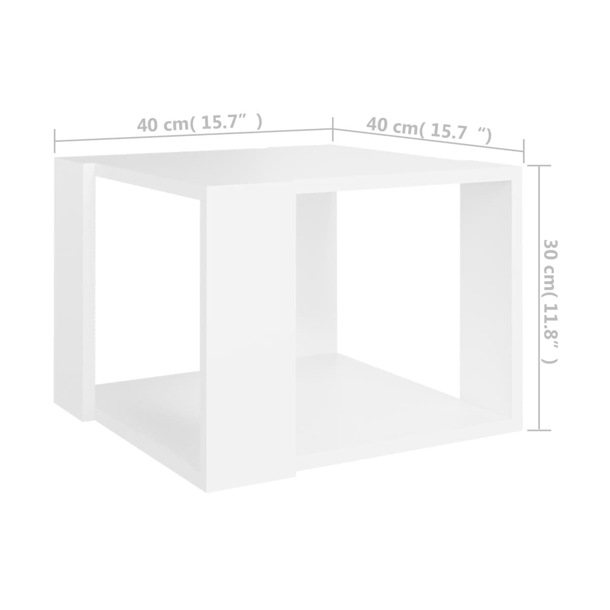 Mesa de centro Kubo estante inferior blanco 30x40x40 cm medidas