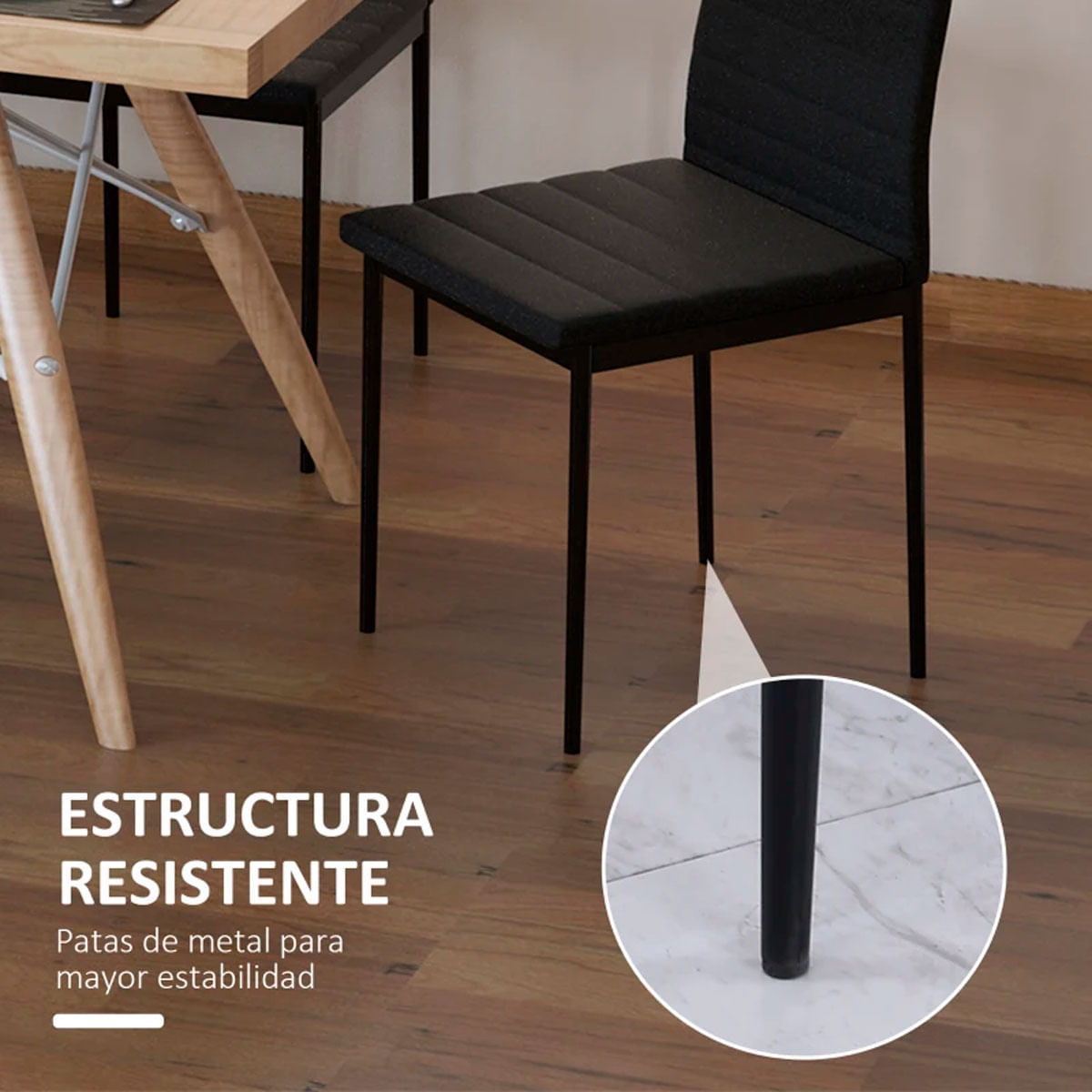 Pack de 4 sillas de comedor Olvera Homcom tapizado lino negro 97x41x50 cm 3