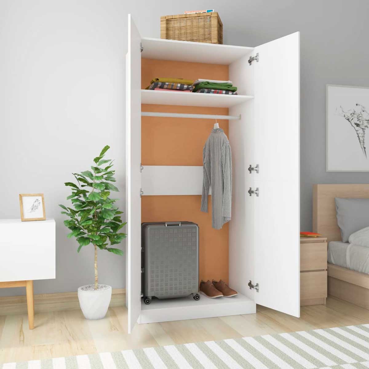 Armario Príncipe 2 puertas diseño minimalista blanco 90x200x52 cm 3
