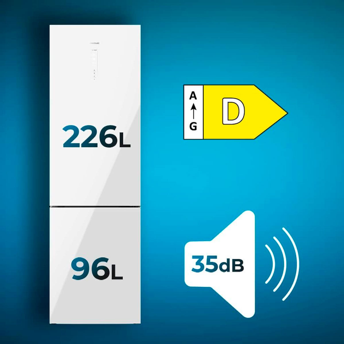 Frigorífico combi Cecotec Bolero CoolMarket Combi 322 Glass D Total No Frost 322L Multi Air Flow D blanco 185,5 cm 3