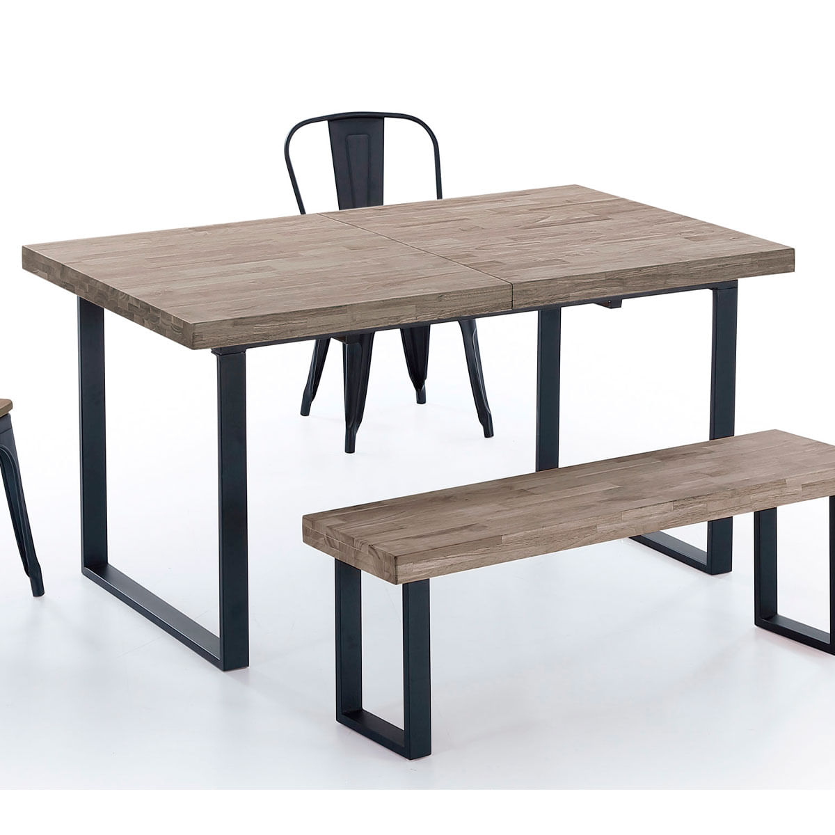 Mesa de comedor extensible Natural roble American/negro 140-180x80x76 cm 2