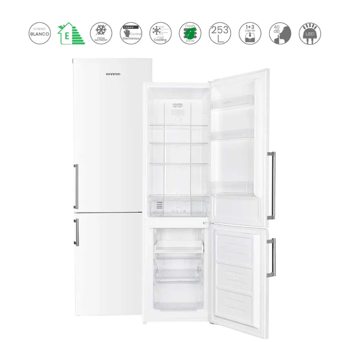 Frigorífico combi Infiniton FGC-253C80WEJ Total No Frost 253L Multiflow Cold Air Surrounding E blanco 180 cm 3
