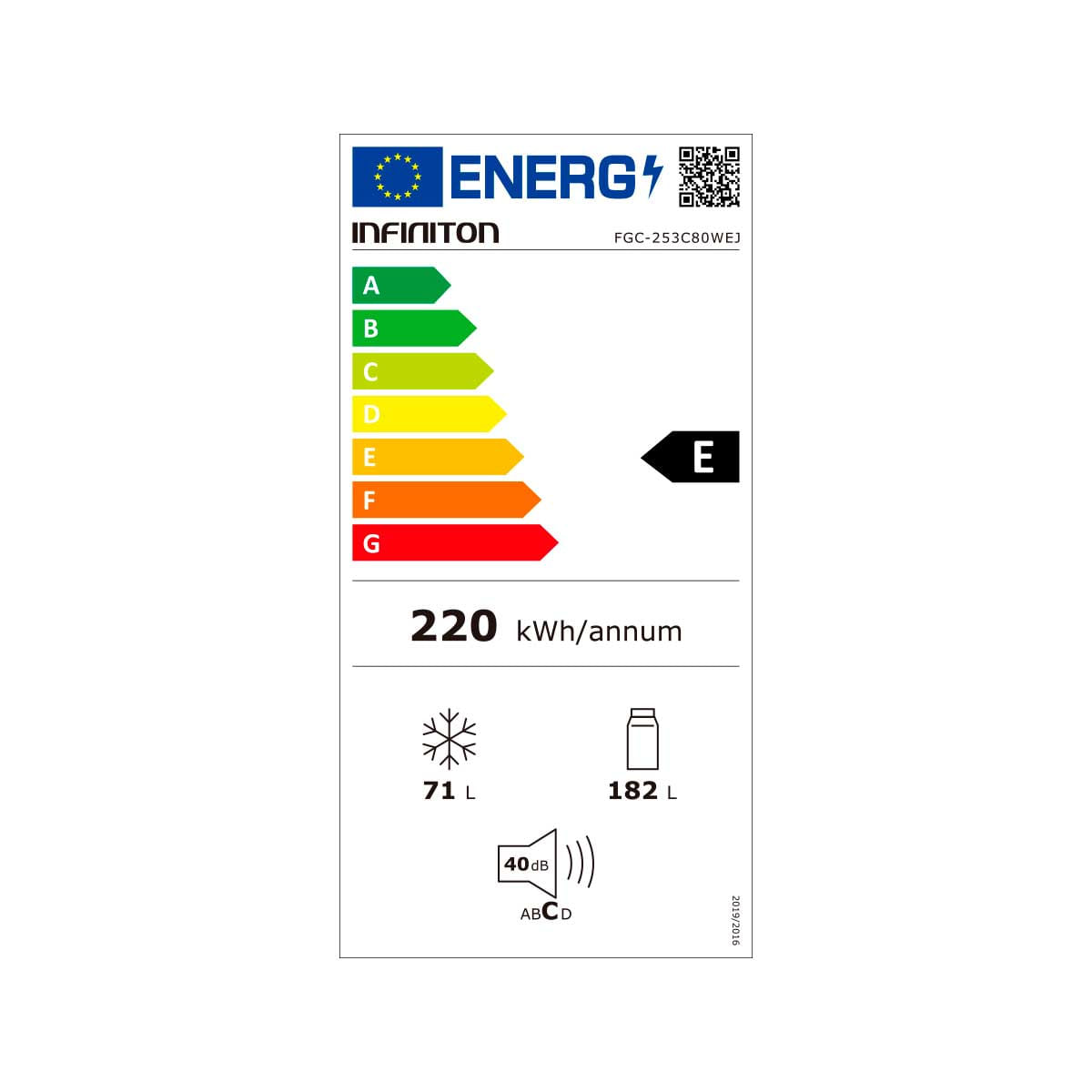 Frigorífico combi Infiniton FGC-253C80WEJ Total No Frost 253L Multiflow Cold Air Surrounding E blanco 180 cm eficiencia-energetica