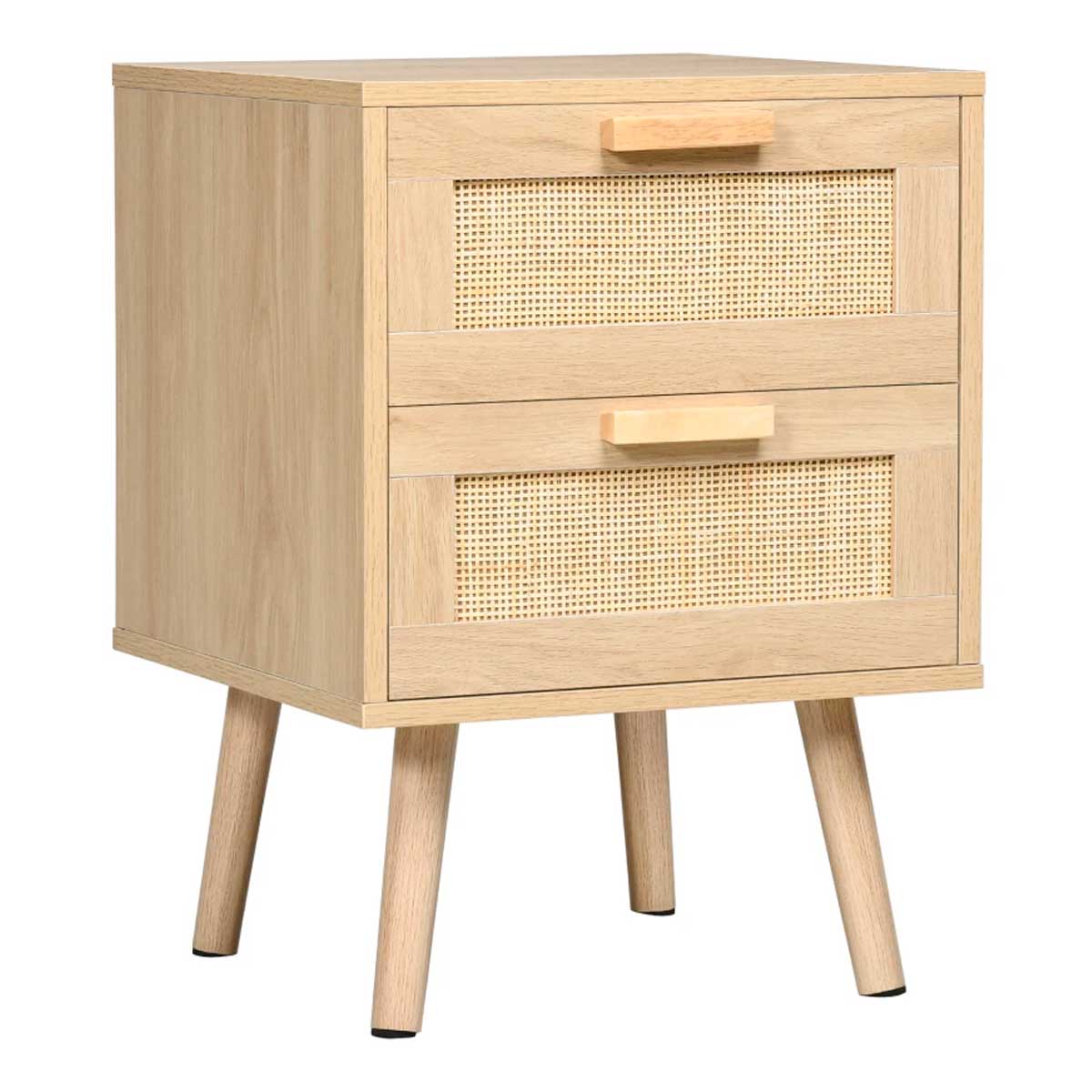 Mesita de noche Boho Homcom 2 cajones estilo cannage natural 56x40x40 cm 2