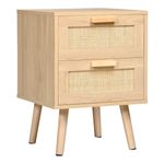 Mesita de noche Boho Homcom 2 cajones estilo cannage natural 56x40x40 cm 2