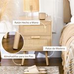 Mesita de noche Boho Homcom 2 cajones estilo cannage natural 56x40x40 cm 4