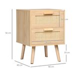 Mesita de noche Boho Homcom 2 cajones estilo cannage natural 56x40x40 cm medidas