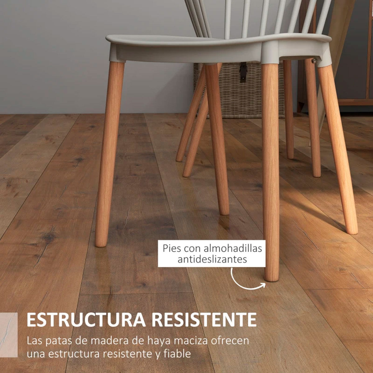 Pack de 4 sillas de comedor Nordin Homcom estilo nórdico gris 83x48x52,5 cm 5