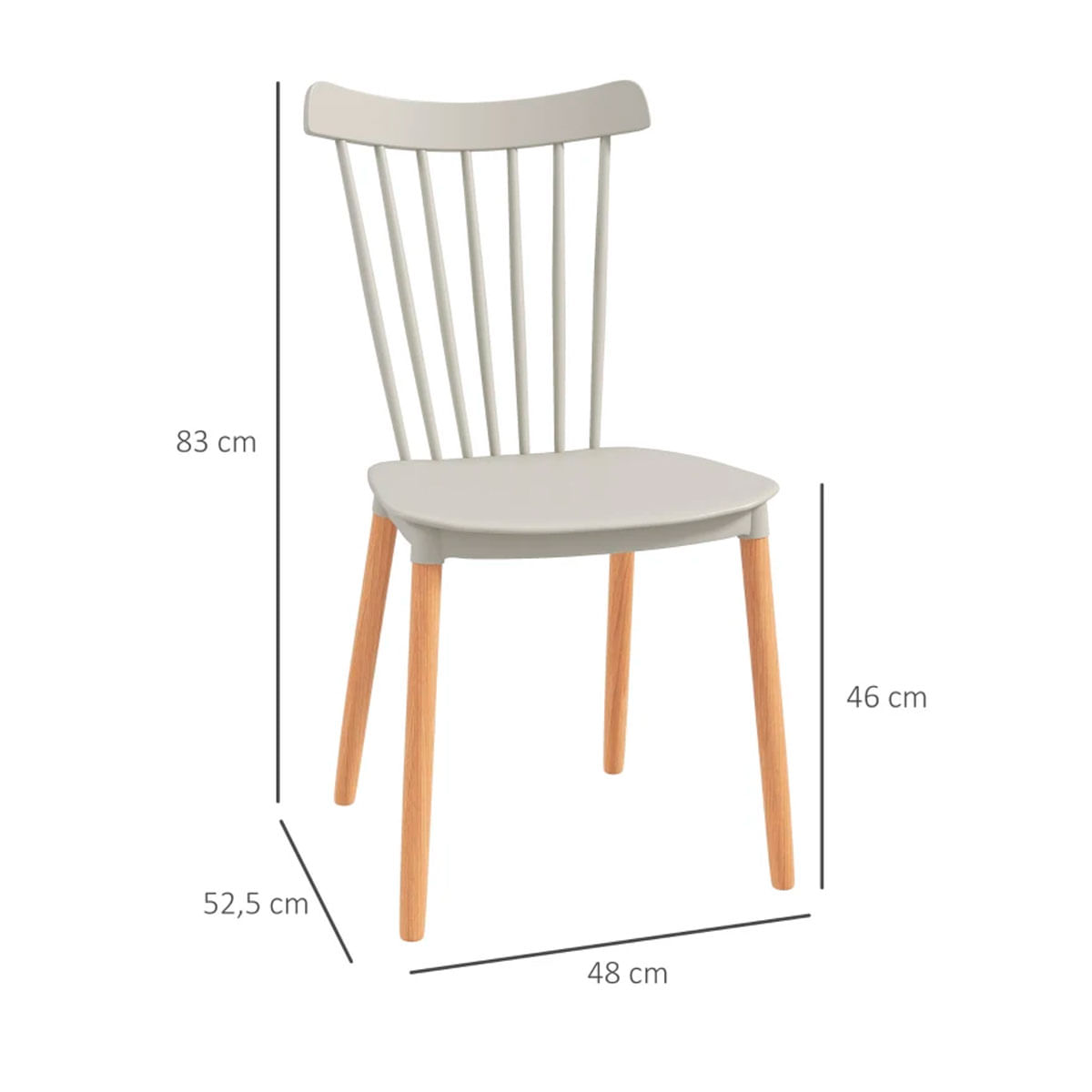 Pack de 4 sillas de comedor Nordin Homcom estilo nórdico gris 83x48x52,5 cm medidas
