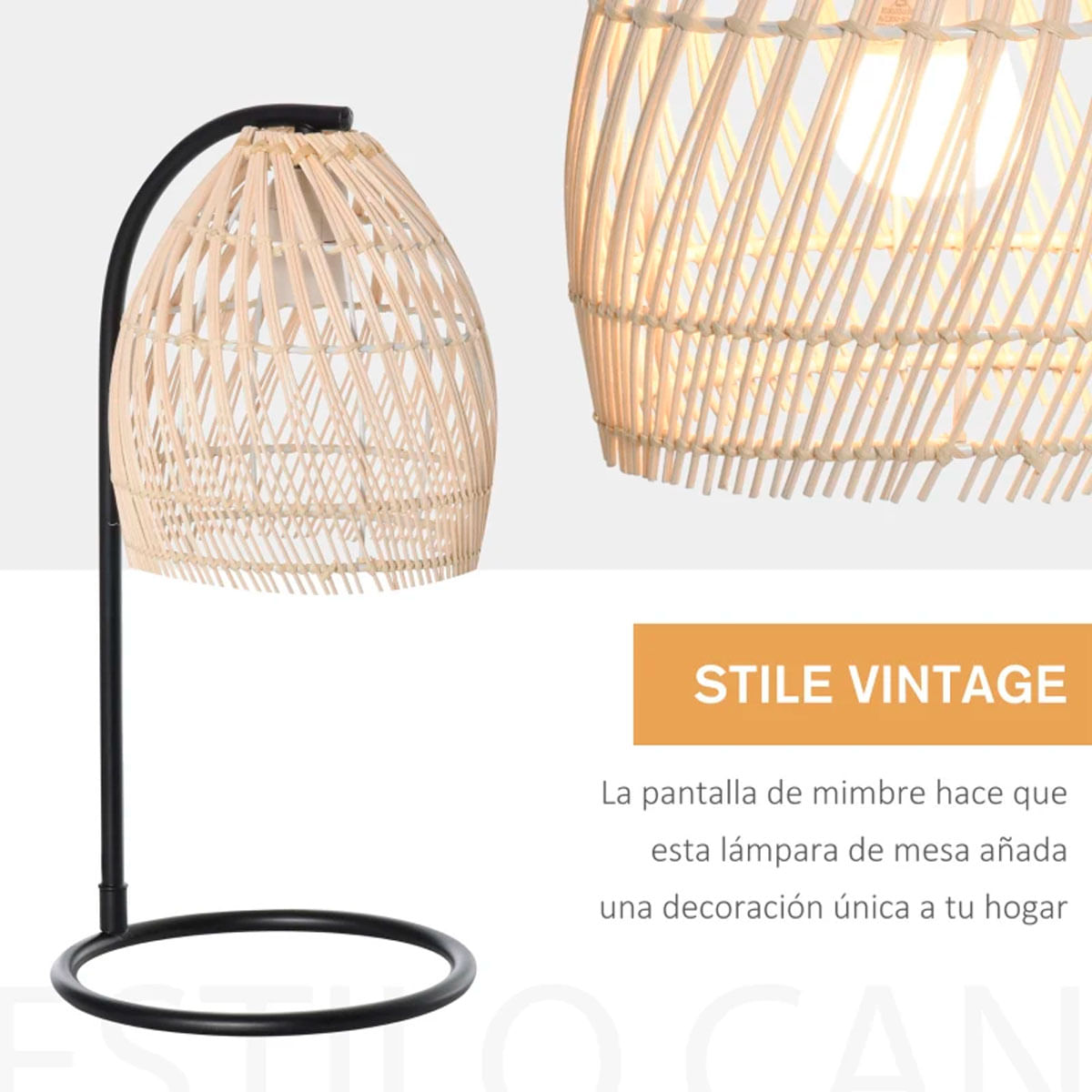 Lámpara de mesa Wakiki Homcom 40W pantalla ratán natural Ø20x41 cm 2