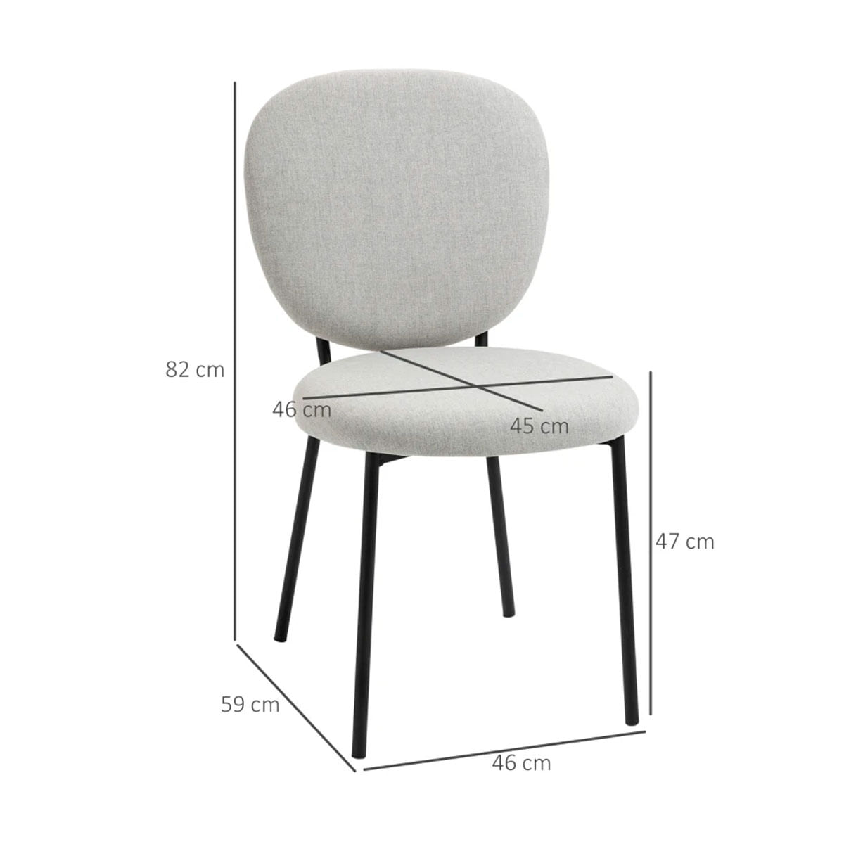 Pack de 2 sillas de comedor Gamma Homcom gris 82x46x59 cm medidas
