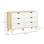 Cómoda Olite Homcom 6 cajones blanco/roble 76x120x40 cm medidas
