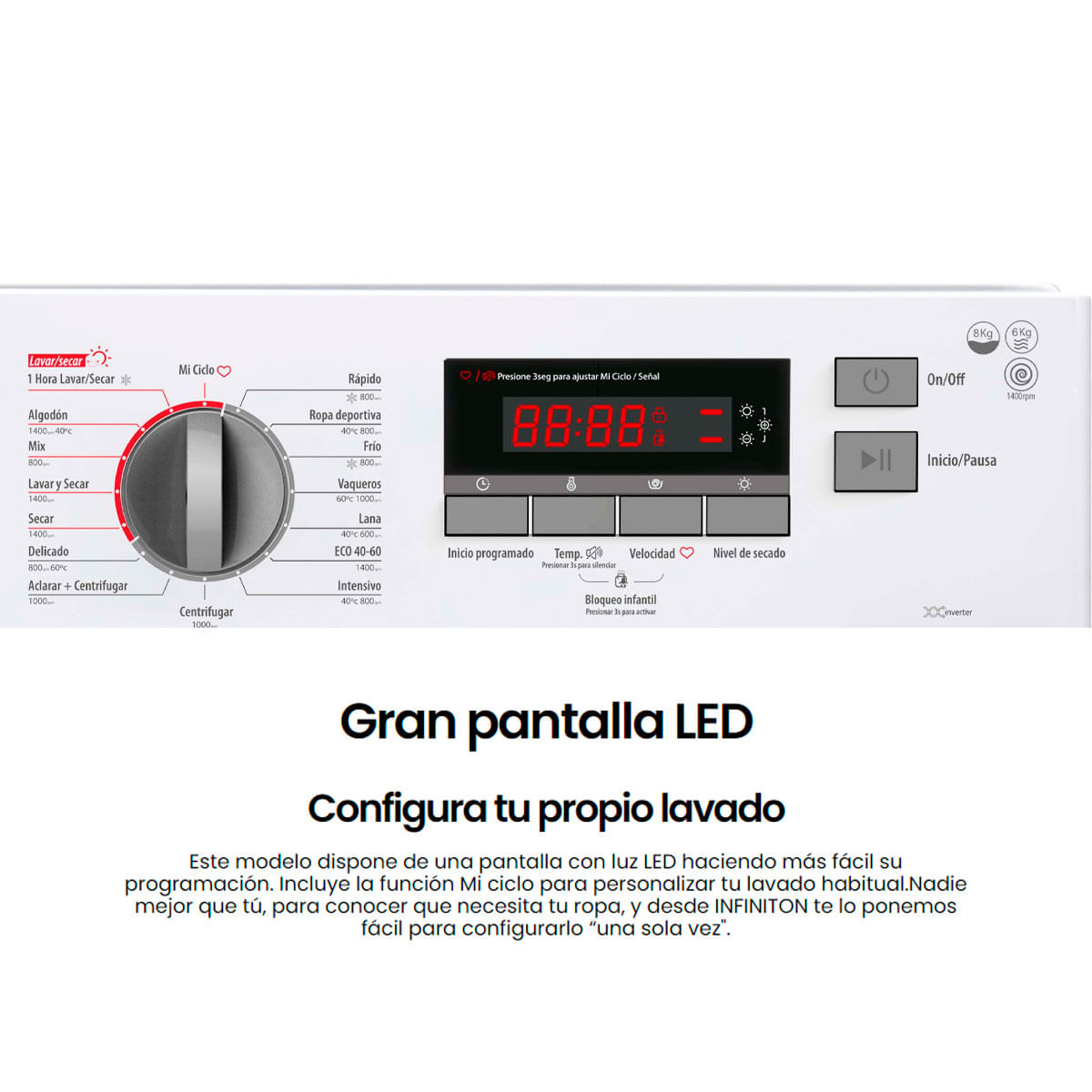 Lavadora/secadora Infiniton WSD-B695 8kg/6kg 1400 rpm 16 programas A blanco 82,5 cm 3