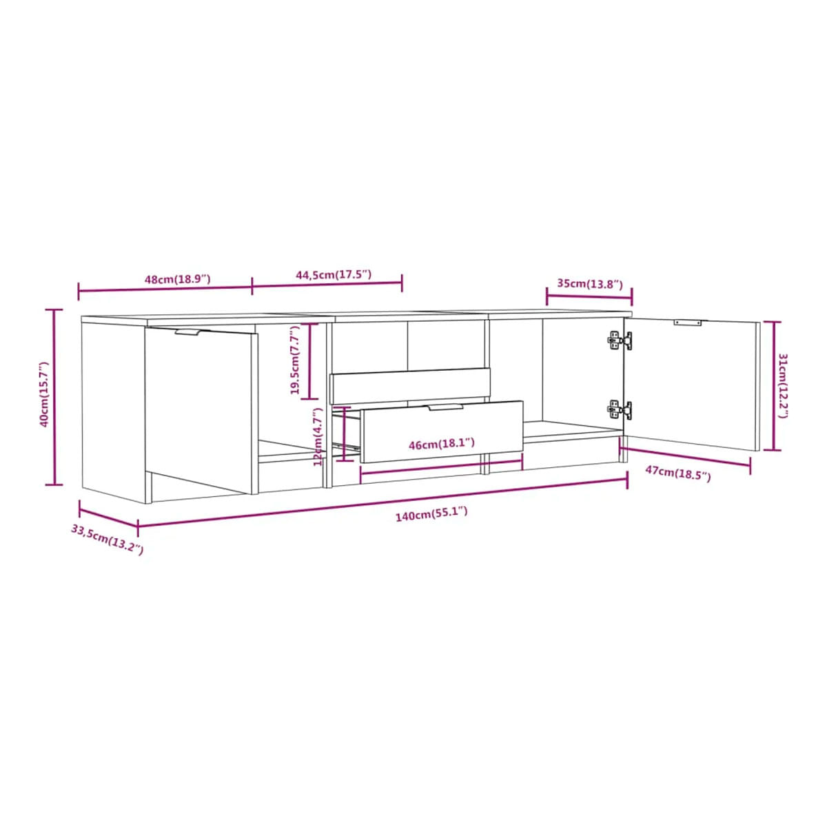 Mueble bajo de TV Habac estilo rústico marrón 40x140x35 cm medidas