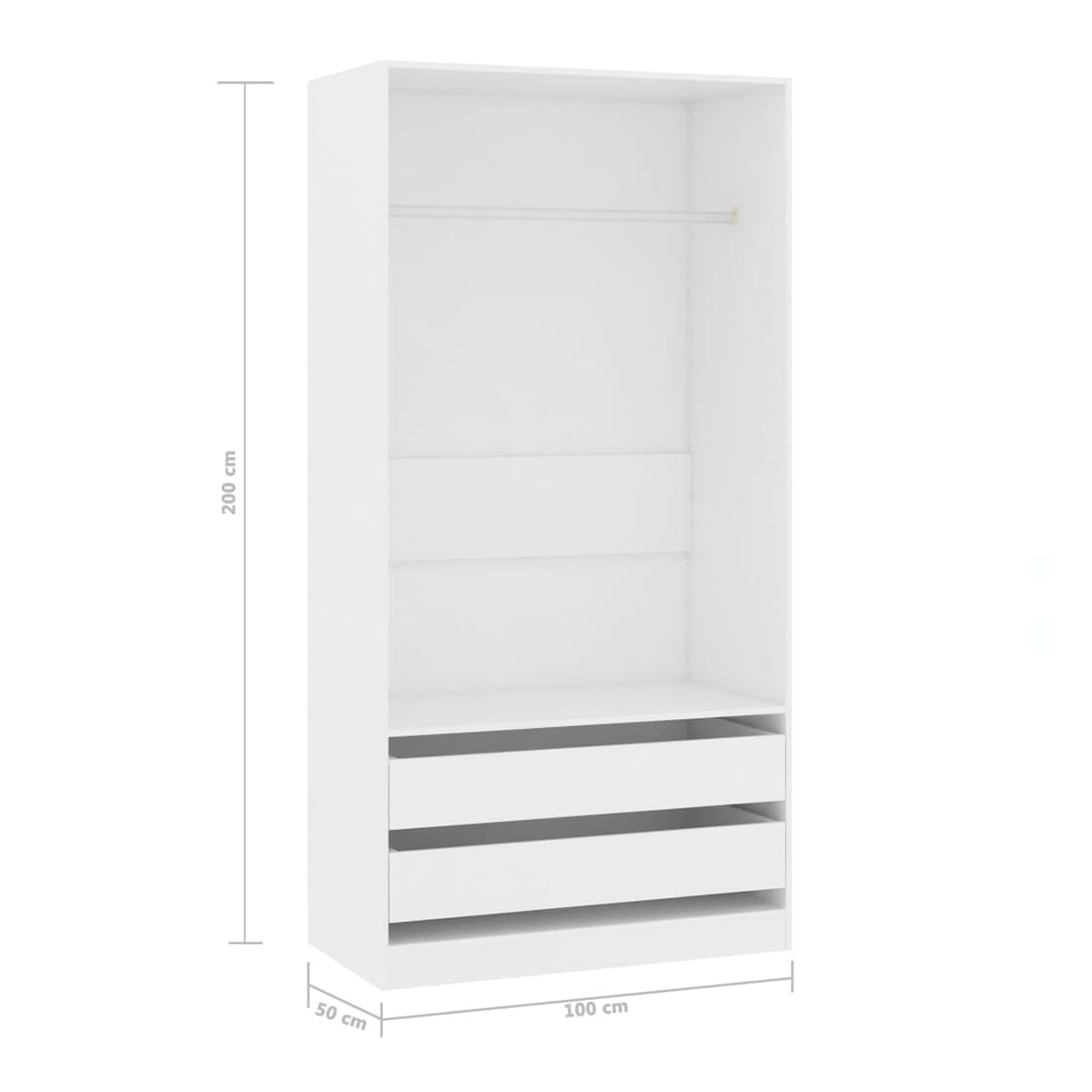 Armario Tsubaki 2 cajones diseño sin puertas blanco 200x100x50 cm medidas
